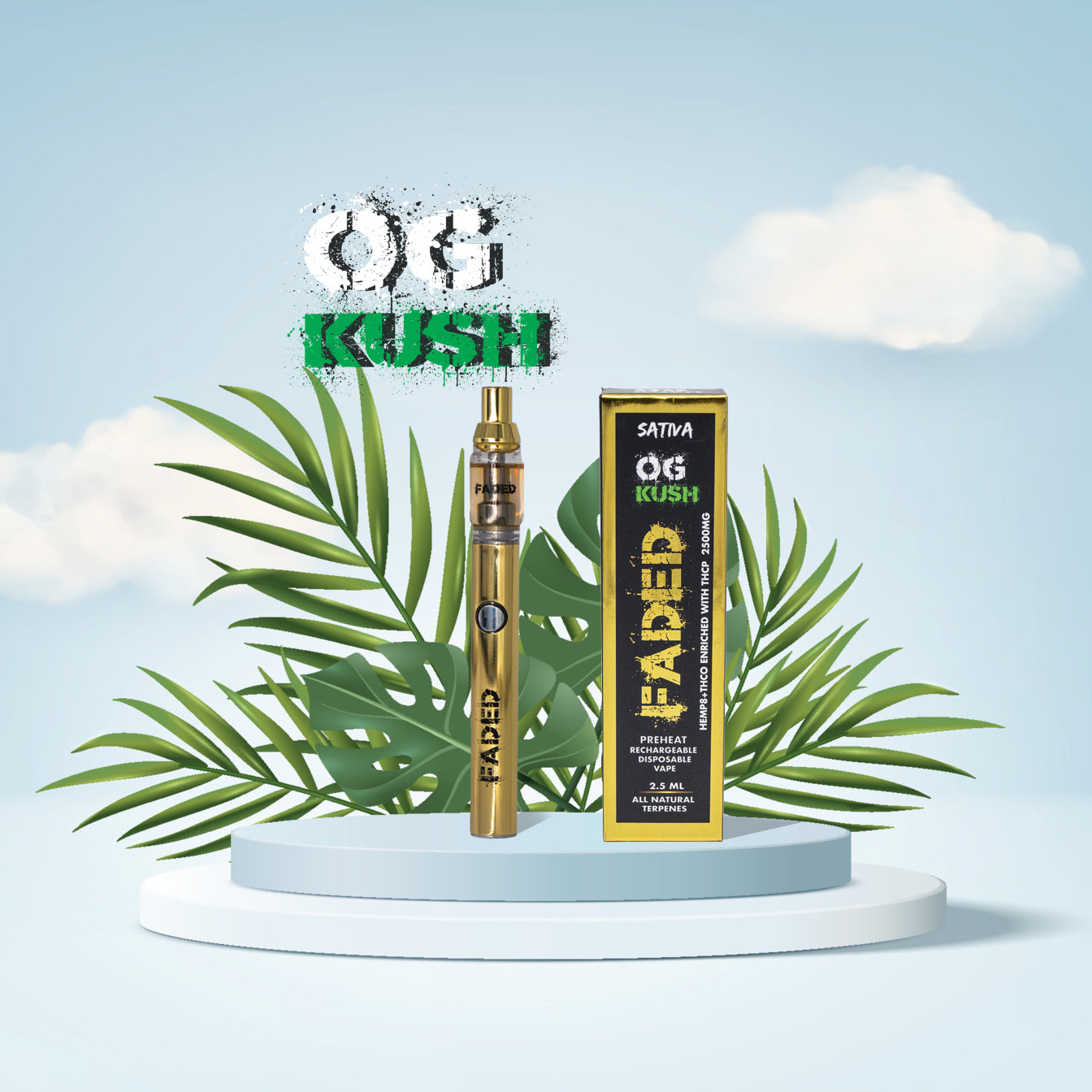 FADED 2.5ML MIXED BLEND SATIVA OG KUSH RECHARGEABLE DISPOSABLE VAPE Faded FADED 2.5ML MIXED BLEND SATIVA OG KUSH RECHARGEABLE DISPOSABLE VAPE Faded
