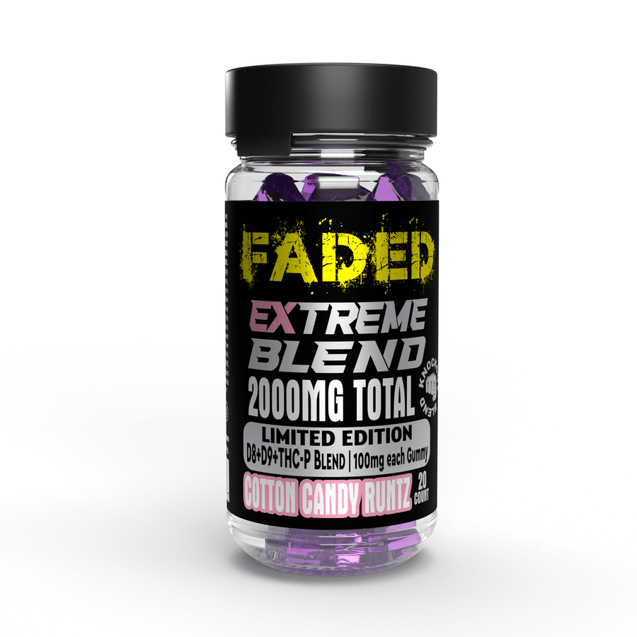 FADED D8+D9+THC-P COTTON CANDY RUNTZ 2000MG EXTREME GUMMIES 20 COUNT LIMITED EDITION