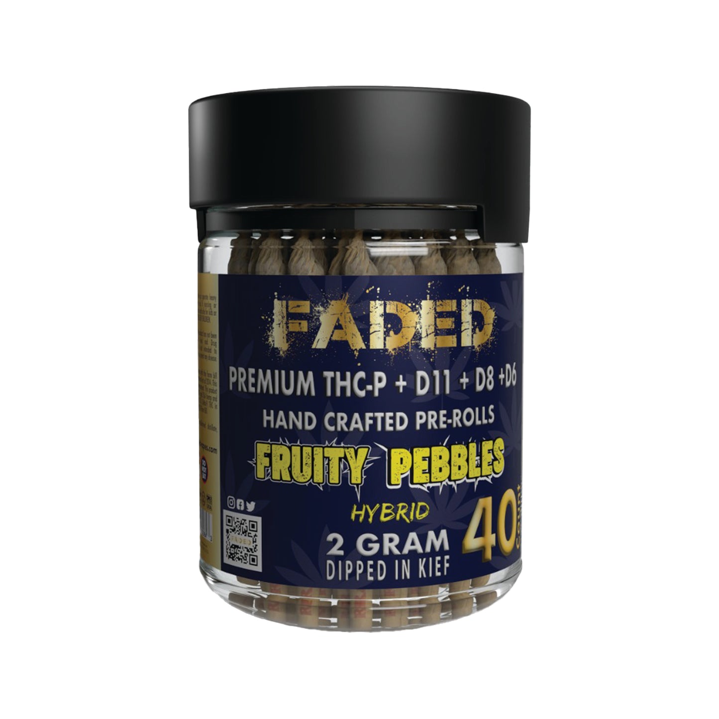 FADED PREMIUM DELTA-11+DELTA-6+DELTA-8+THC-P FRUITY PEBBLES HAND CRAFTED PRE-ROLL 2GR 40CT JAR