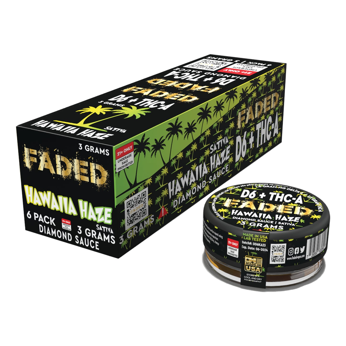FADED D6+THC-A HAWAIIAN HAZE 3000MG 6CT DIAMOND SAUCE