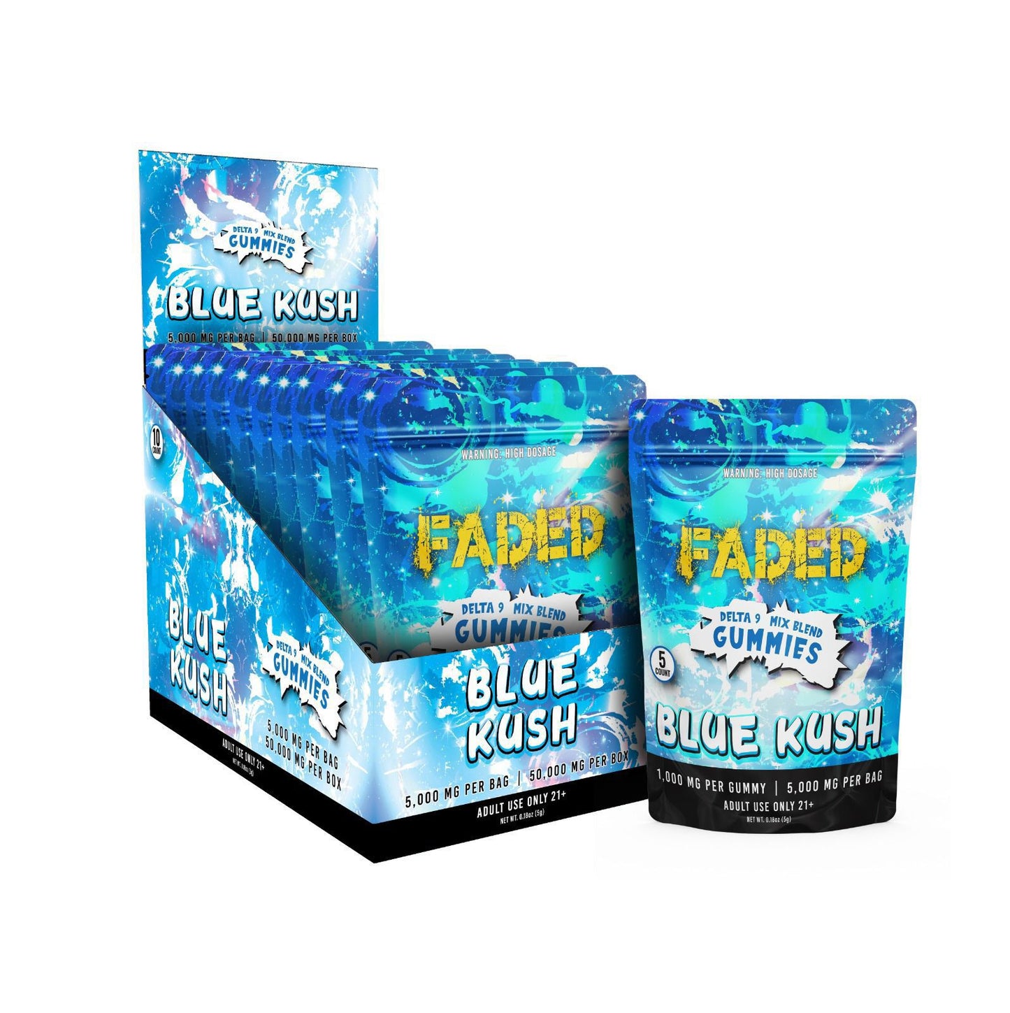 Faded D9 Mixed Blend Gummies Blue Kush 5000 MG Per Bag | 50000 MG Per Box