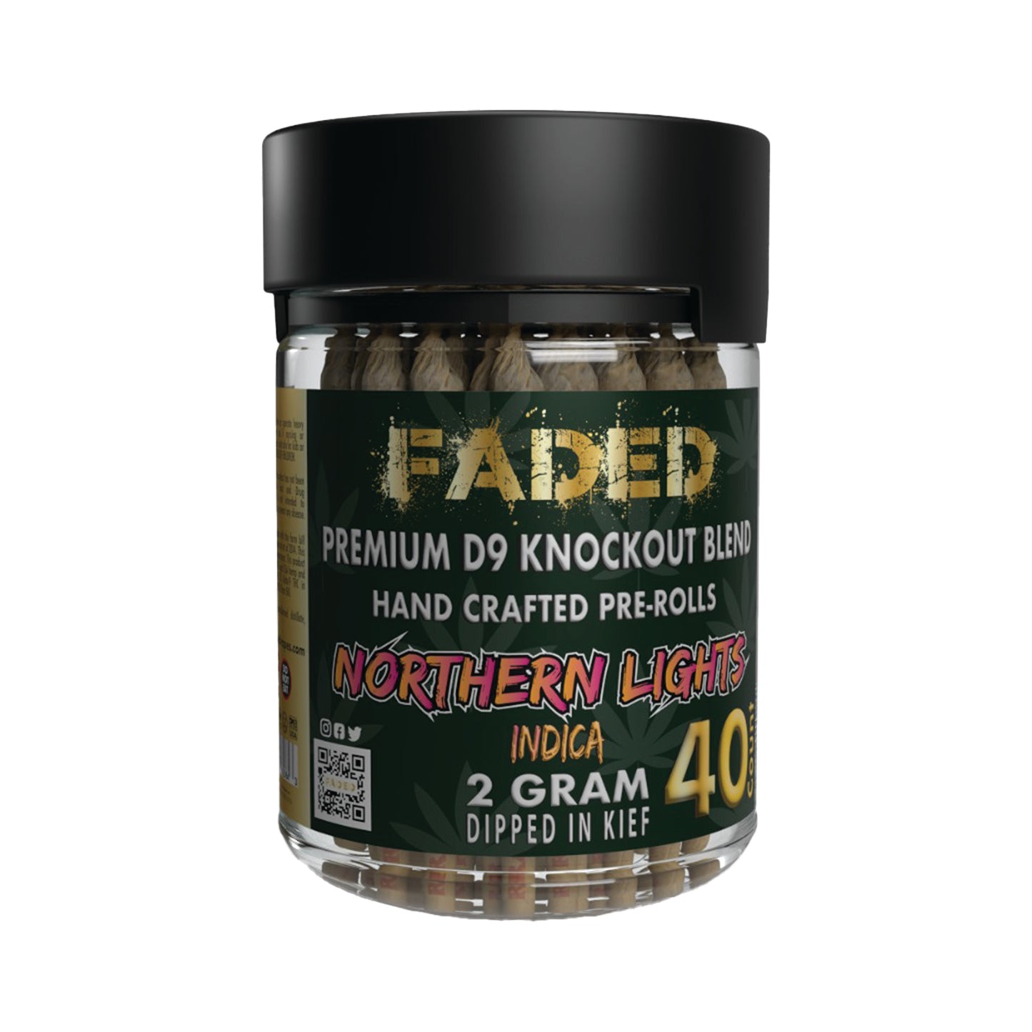 FADED PREMIUM DELTA-9 KNOCKOUT BLEND NORTHEN LIGHTS HAND CRAFTED PRE-ROLL 2GR 40CT JAR