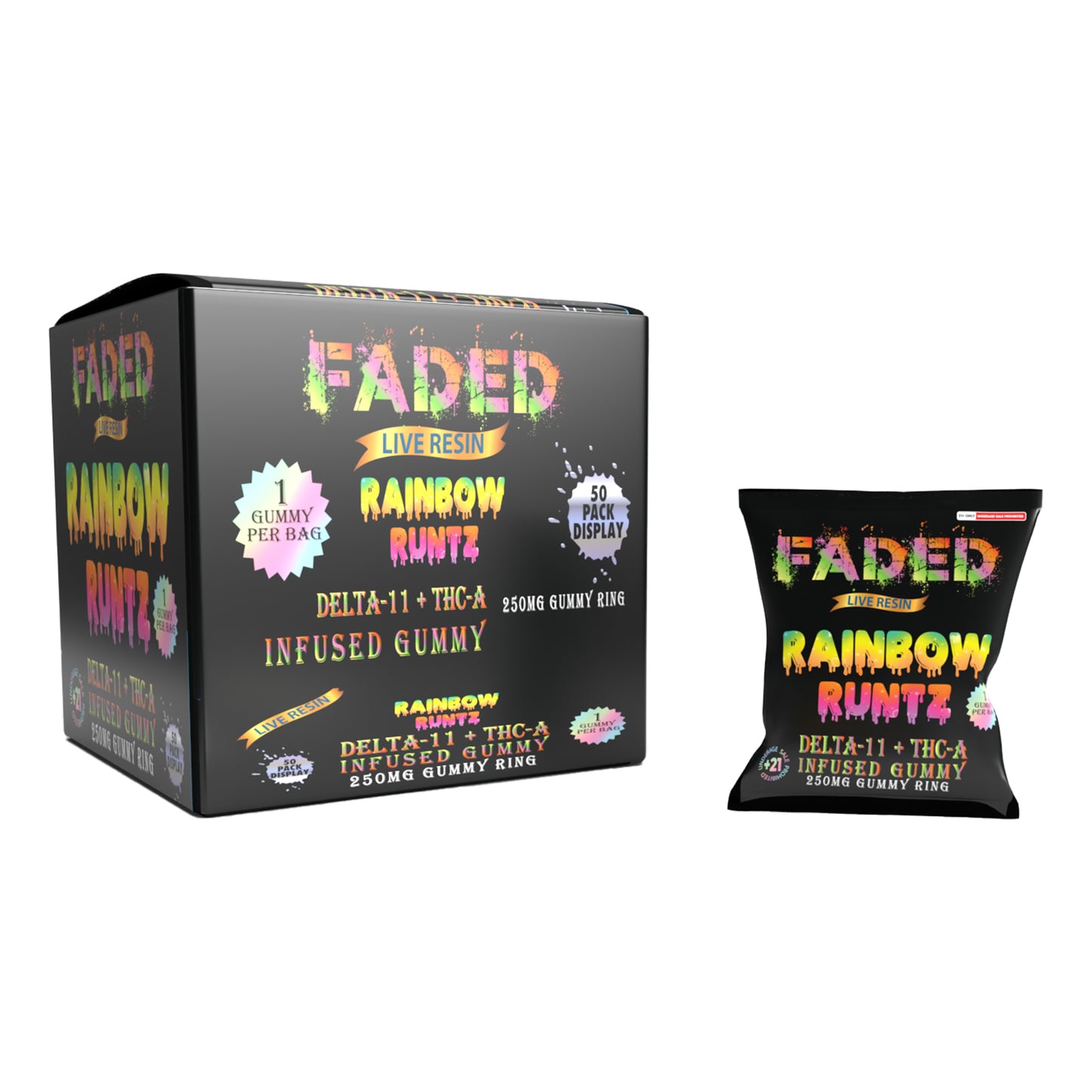 FADED DELTA - 11+THC-A RAINBOW RUNTZ 1CT GUMMY RING 250MG