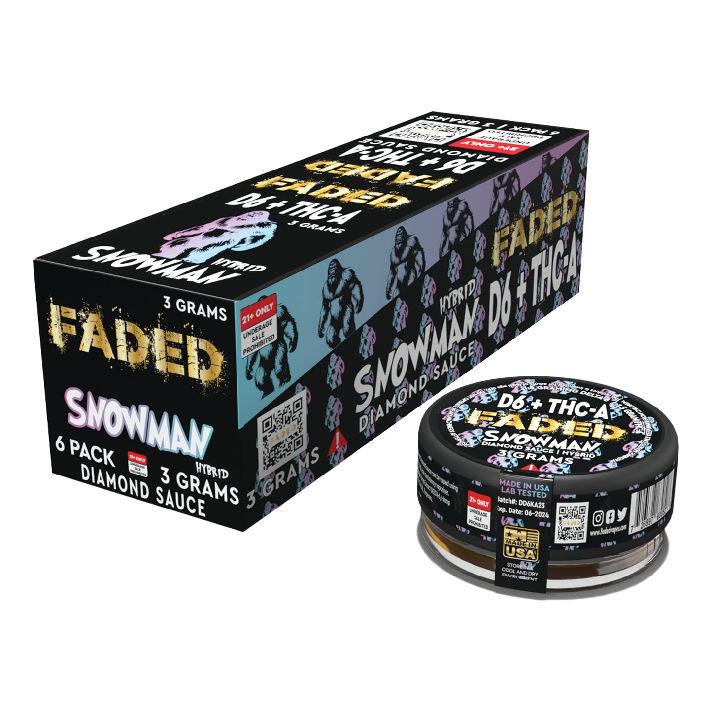 FADED D6+THC-A SNOWMAN 3000MG 6CT DIAMOND SAUCE