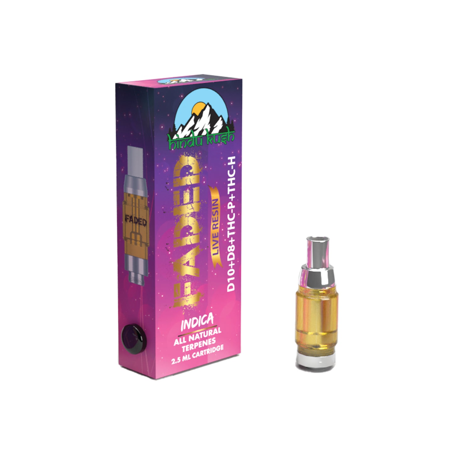 FADED D-10+D-8+THC-P+THC-H LIVE RESIN RECHARGEABLE CARTRIDGE - INDICA HINDU KUSH 2.5ML