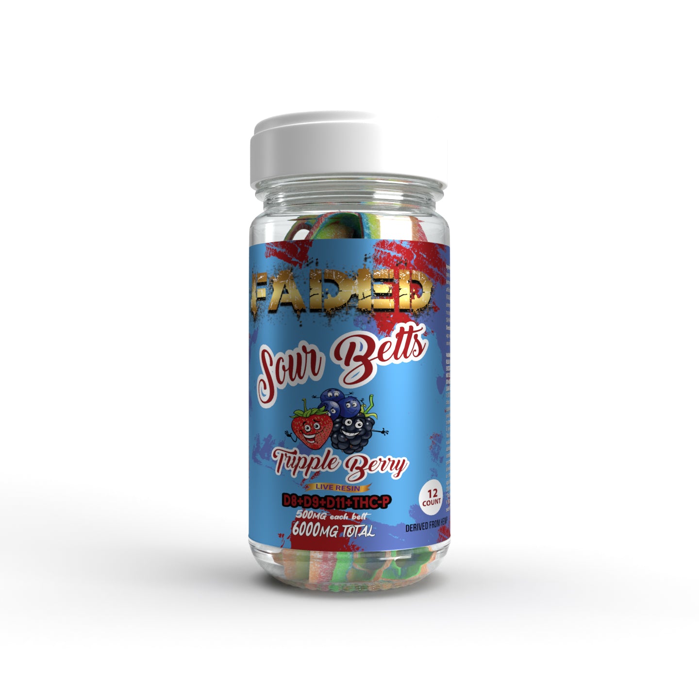 FADED MIXED BLEND LIVE RESIN TRIPPLE BERRY 6000MG 12CT SOUR BELTS