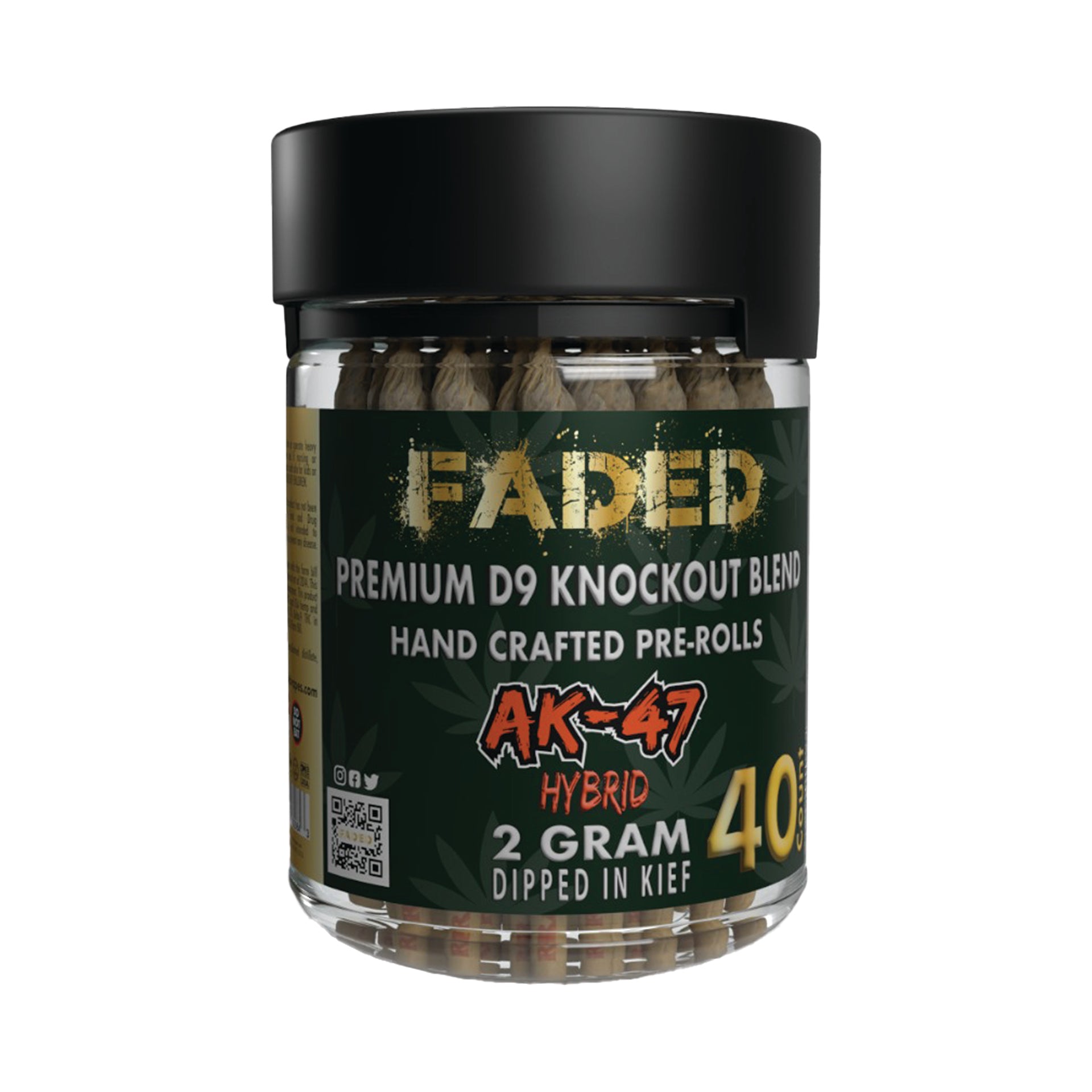 FADED PREMIUM DELTA-9 KNOCKOUT BLEND AK-47 HAND CRAFTED PRE-ROLL 2GR 40CT JAR