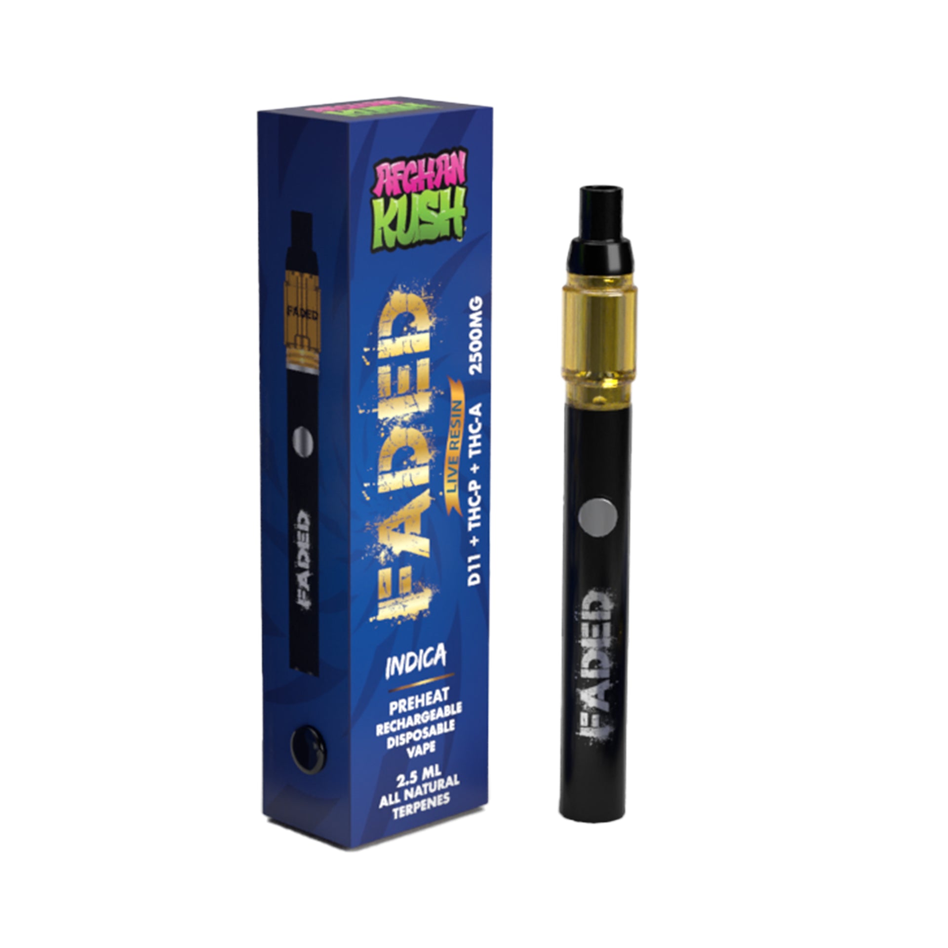 FADED DELTA-11+THC-P+THC-A RECHARGEABLE DISPOSABLE - INDICA AFGHAN KUSH 2.5ML