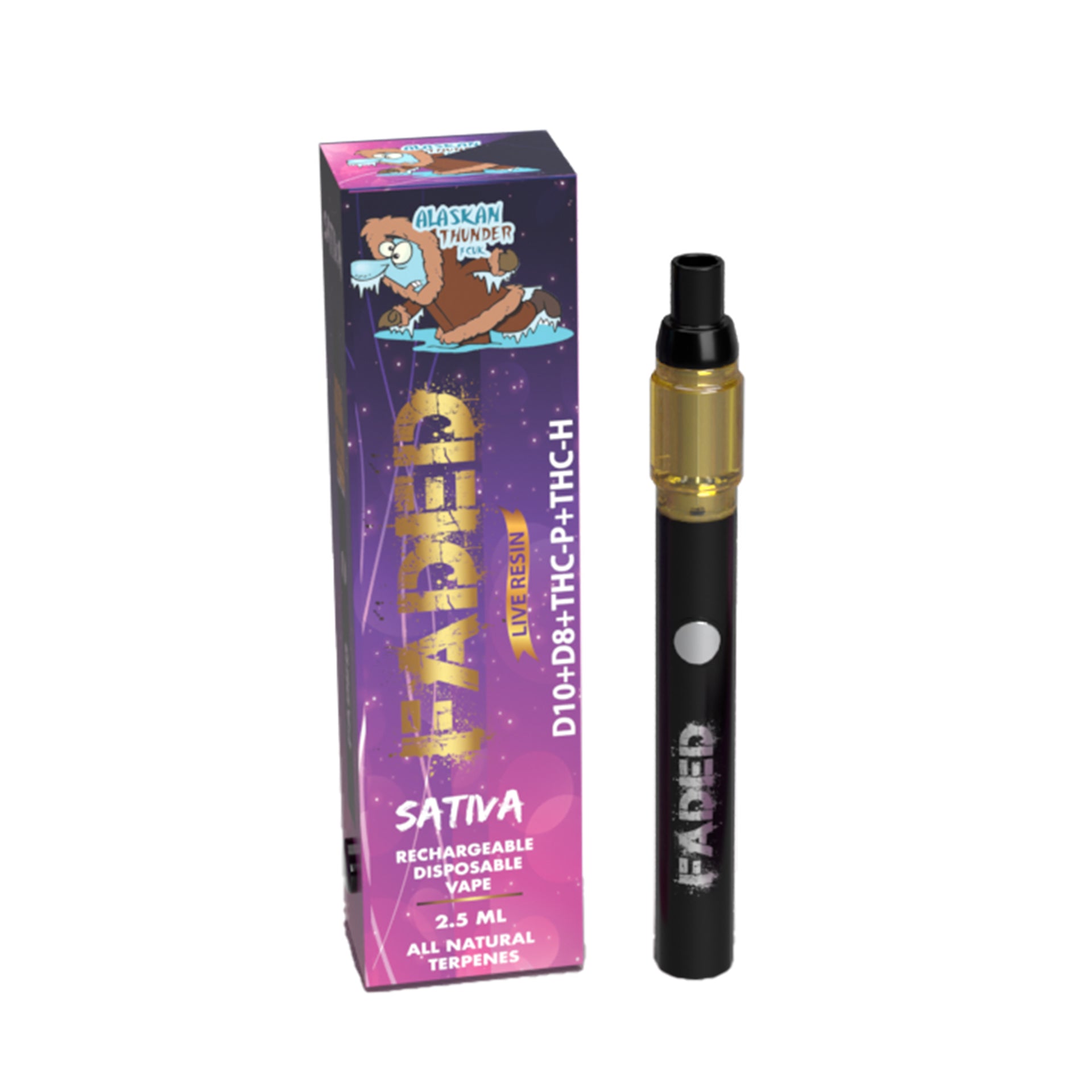 FADED D-10+D-8+THC-P+THC-H LIVE RESIN RECHARGEABLE DISPOSABLE - SATIVA ALASKAN THUNDER FCUK 2.5ML