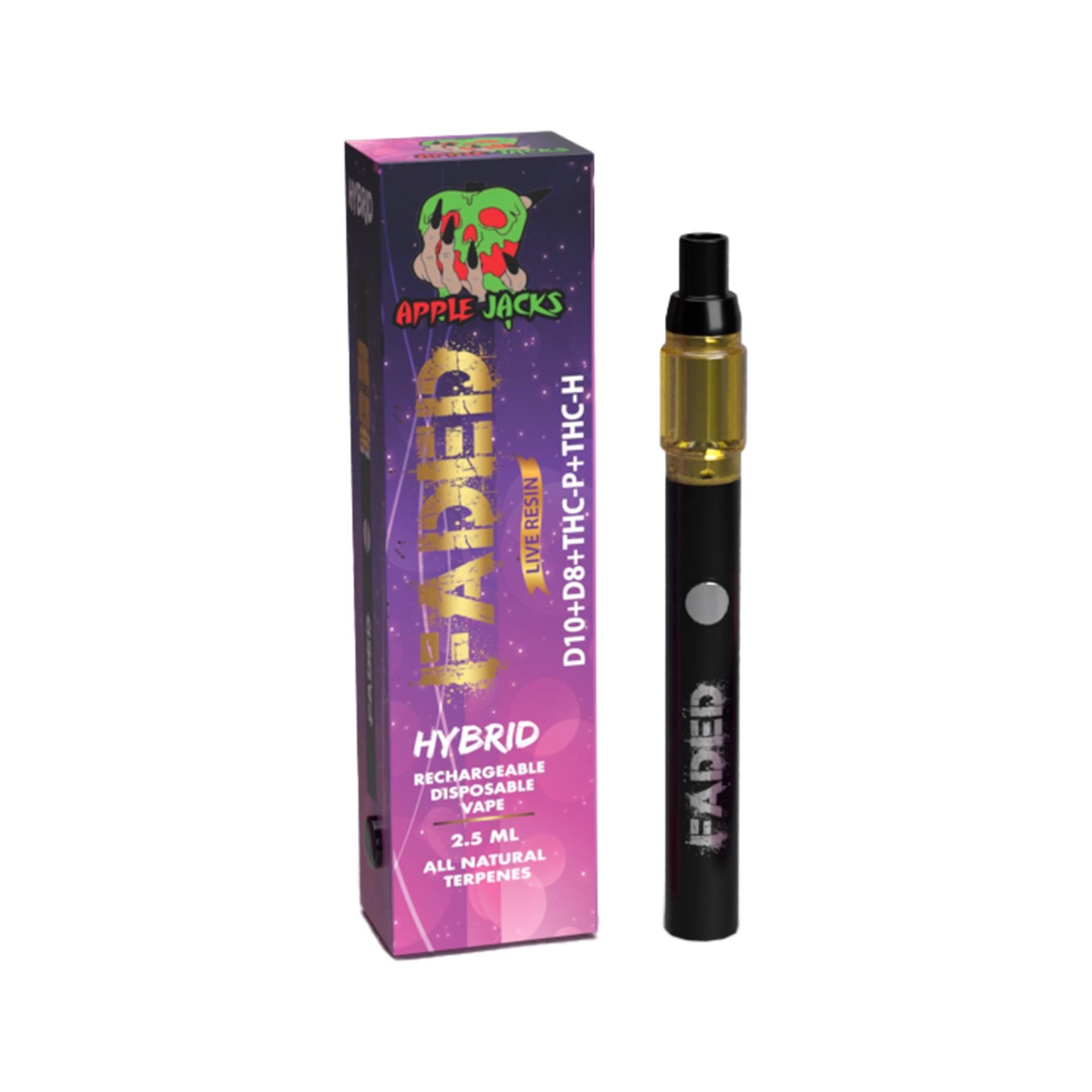 FADED D-10+D-8+THC-P+THC-H LIVE RESIN RECHARGEABLE DISPOSABLE - HYBRID APPLE JACKS 2.5ML
