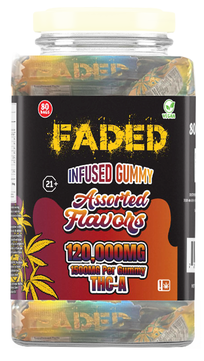 Faded Infused Gummy Assorted Flavors 120,000MG 1500MG Per Gummy THC-A