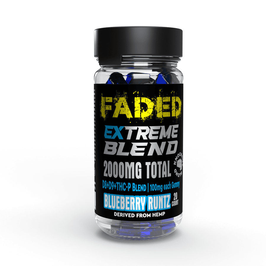 FADED D8+D9+THC-P BLUEBERRY RUNTZ 2000MG EXTREME GUMMIES  20 COUNT