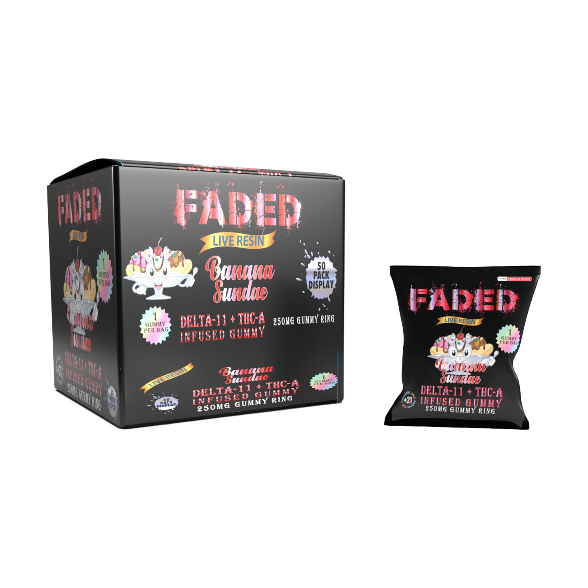 FADED DELTA - 11+THC-A BANANA SUNDAE 1CT GUMMY RING 250MG