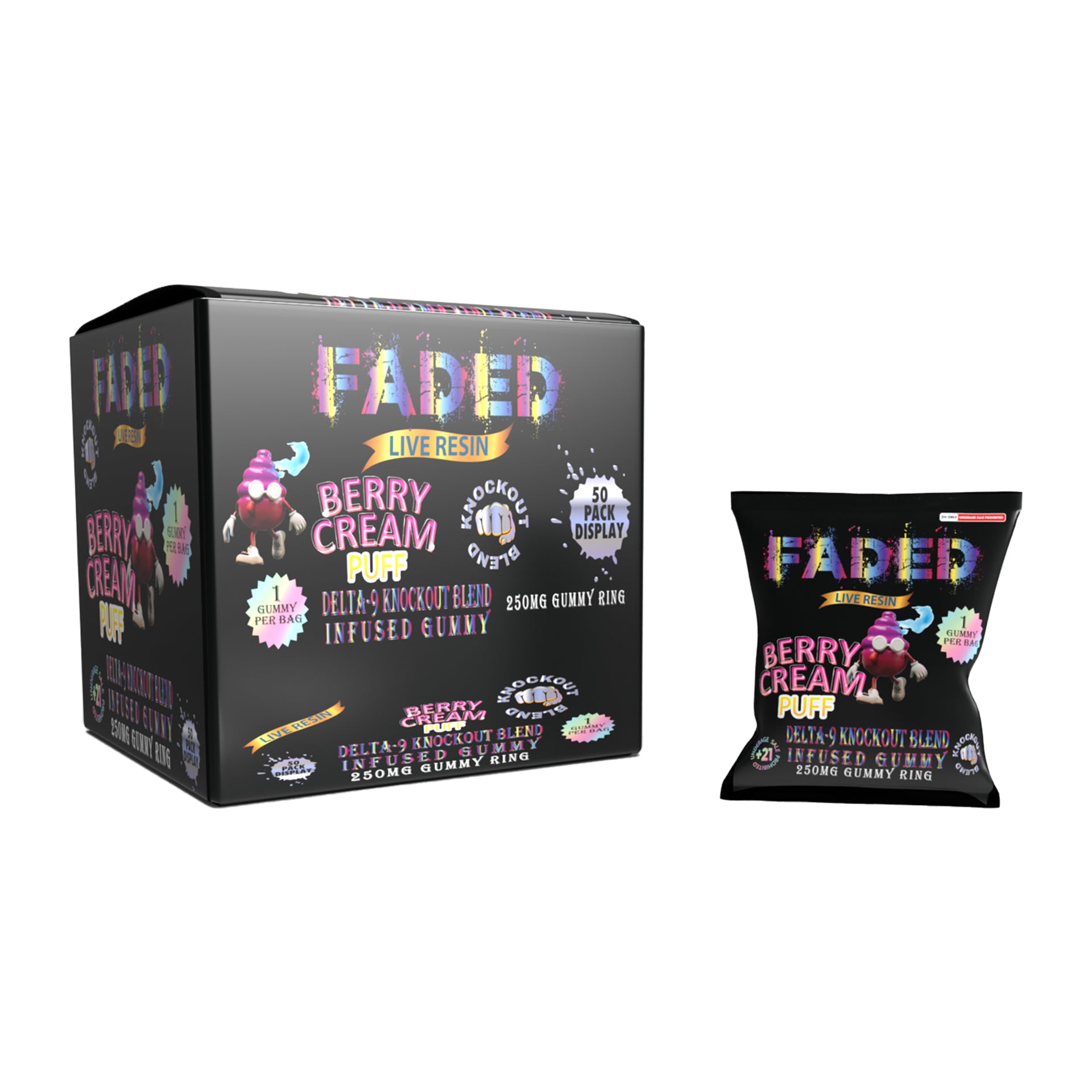 FADED DELTA - 9 KNOCKOUT BLEND BERRY CREAM PUFF 1CT GUMMY RING 250MG