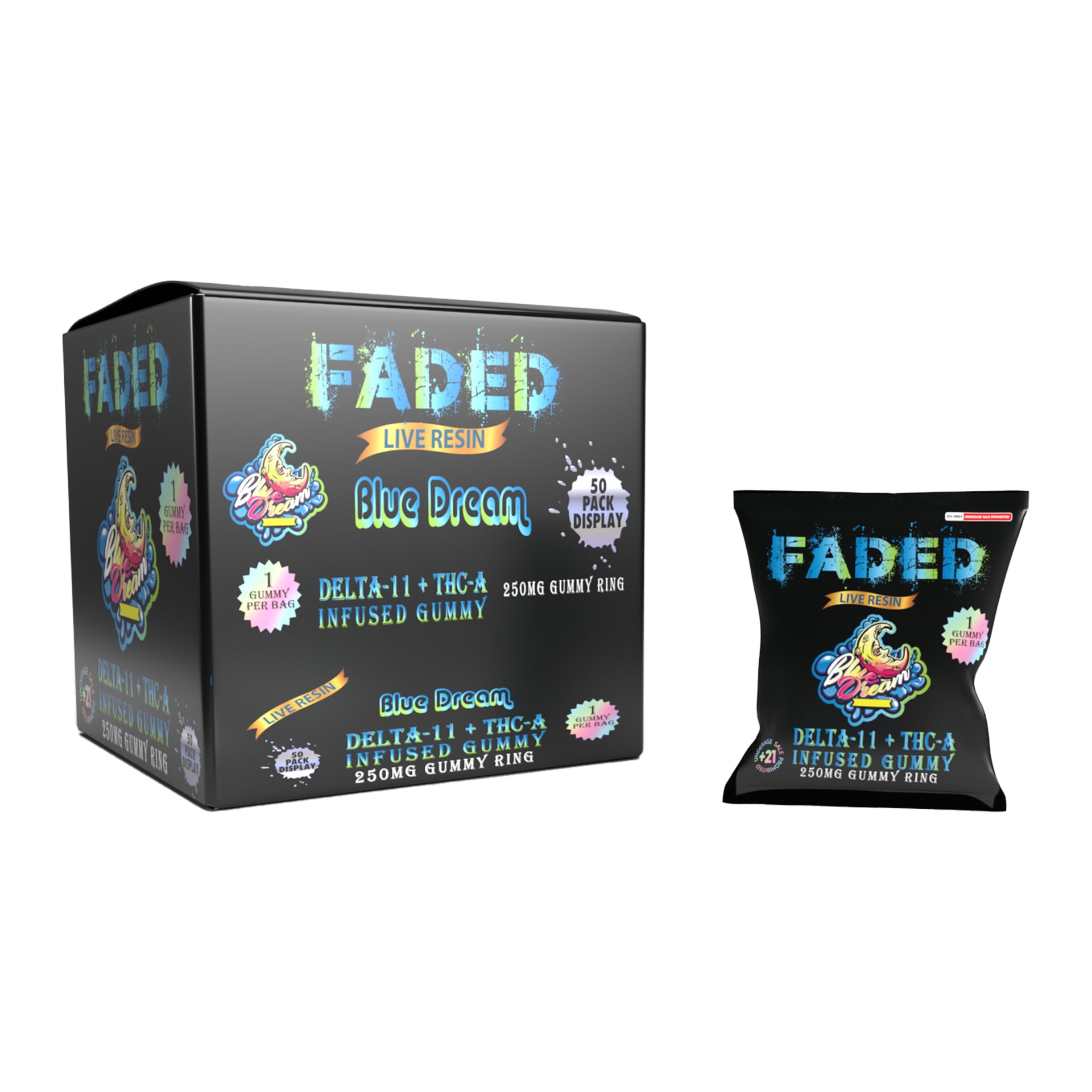 FADED DELTA - 11+THC-A BLUE DREAM 1CT GUMMY RING 250MG