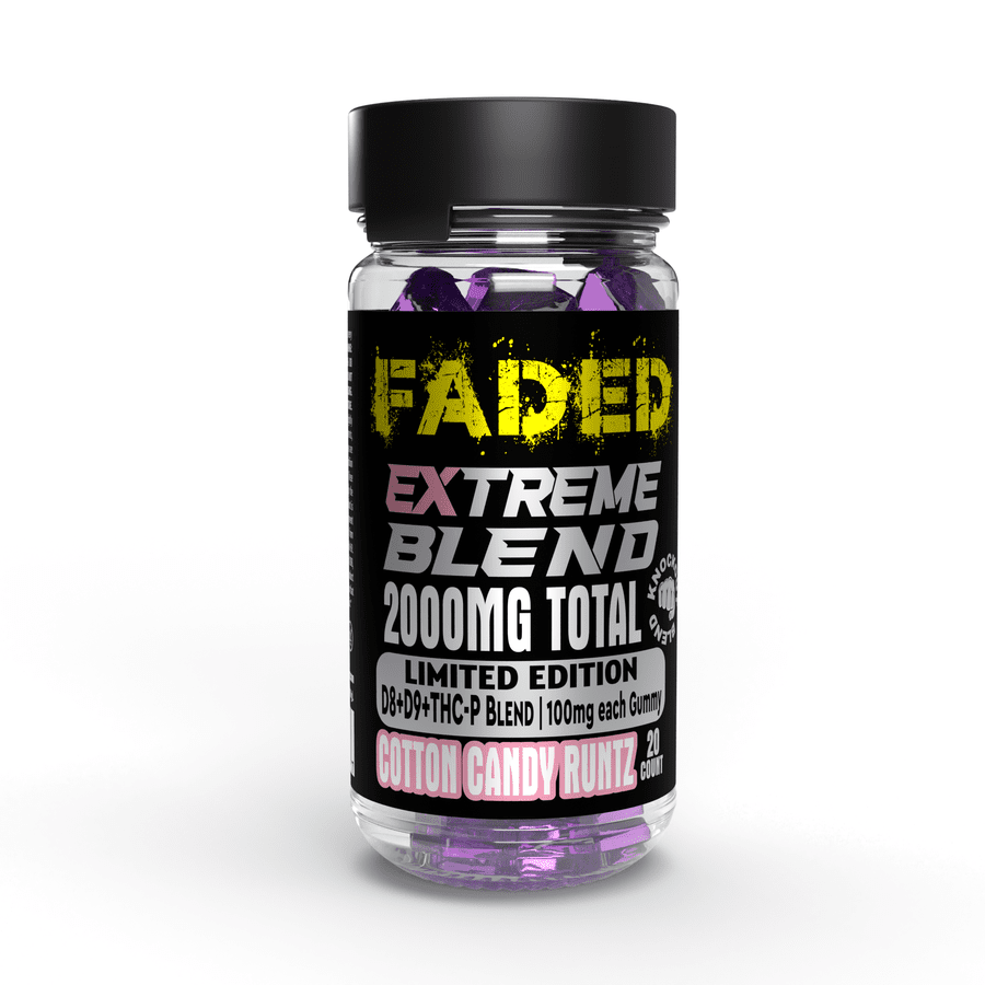 FADED D8+D9+THC-P COTTON CANDY RUNTZ 2000MG EXTREME GUMMIES  20 COUNT LIMITED EDITION