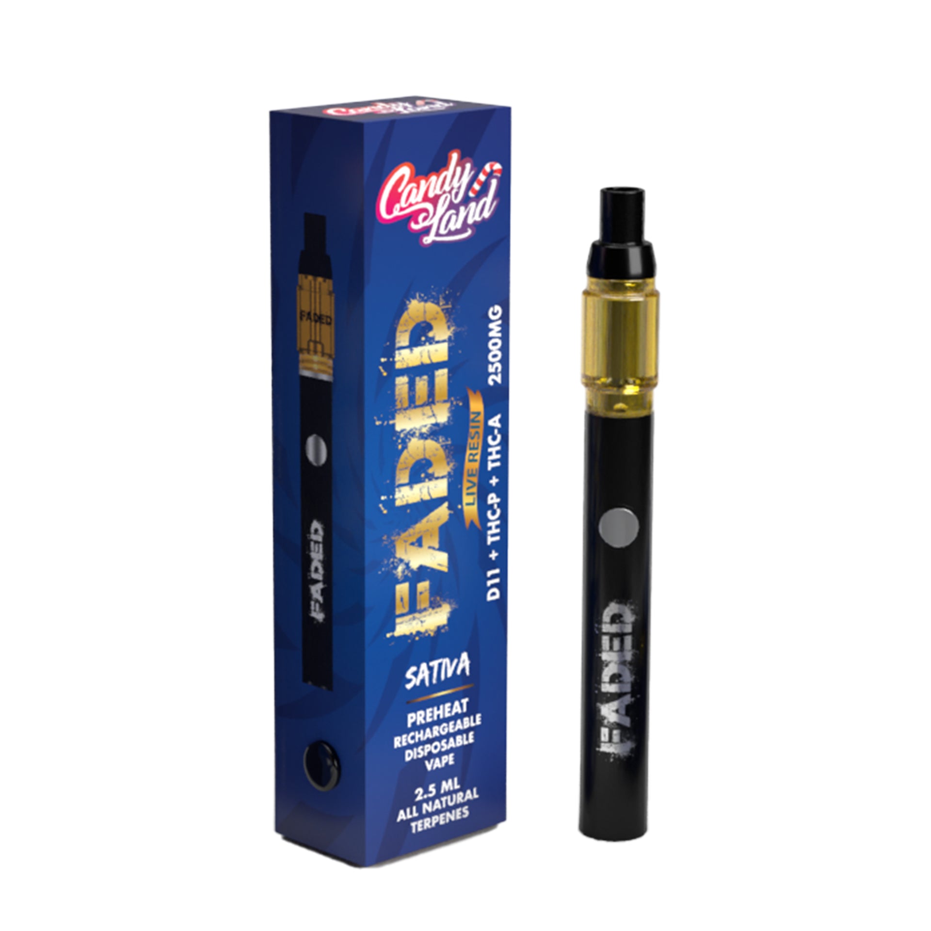 FADED DELTA-11+THC-P+THC-A RECHARGEABLE DISPOSABLE - SATIVA CANDY LAND 2.5ML