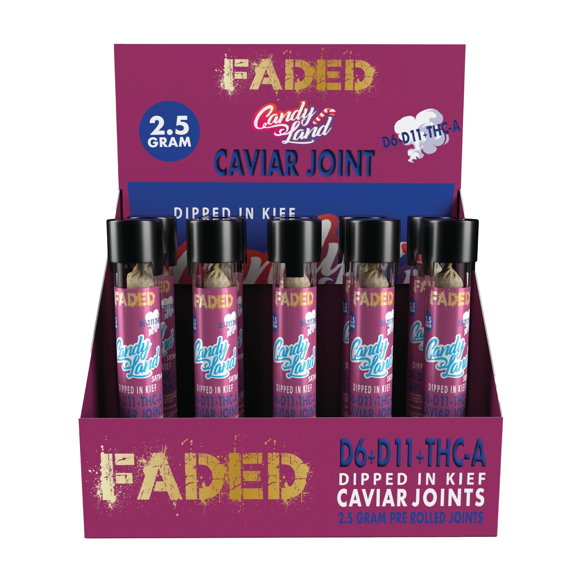 FADED DELTA 6 +DELTA-11+THC-A CANDY LAND CAVIAR JOINTS 2500MG
