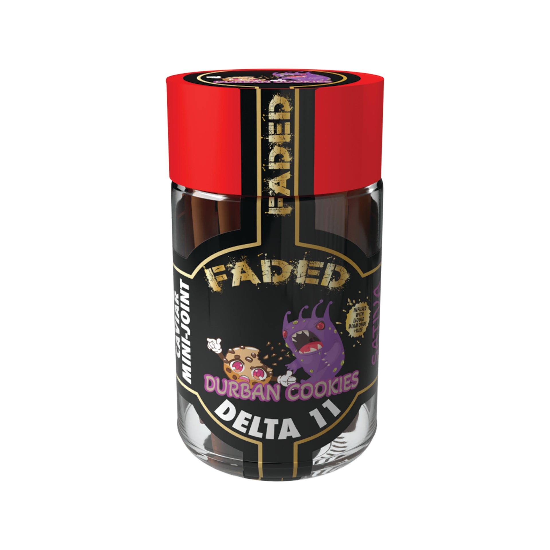 FADED DELTA-11 DURBAN COOKIES HAND CRAFTED MINI SHOOTER PRE-ROLL 5CT JAR