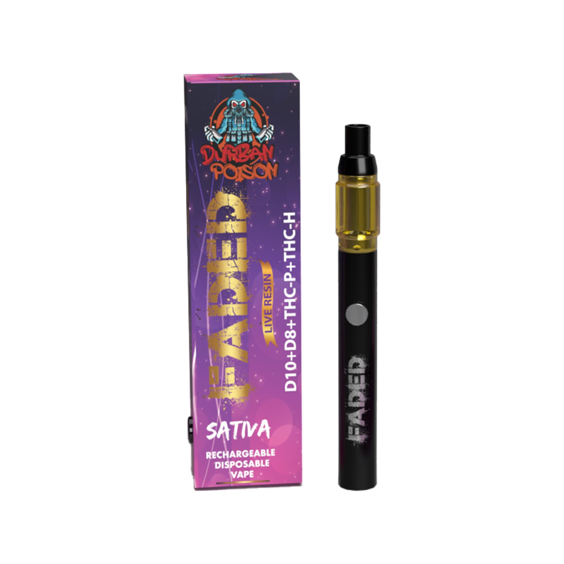 FADED D-10+D-8+THC-P+THC-H LIVE RESIN RECHARGEABLE DISPOSABLE - SATIVA DURBAN POISON 2.5ML