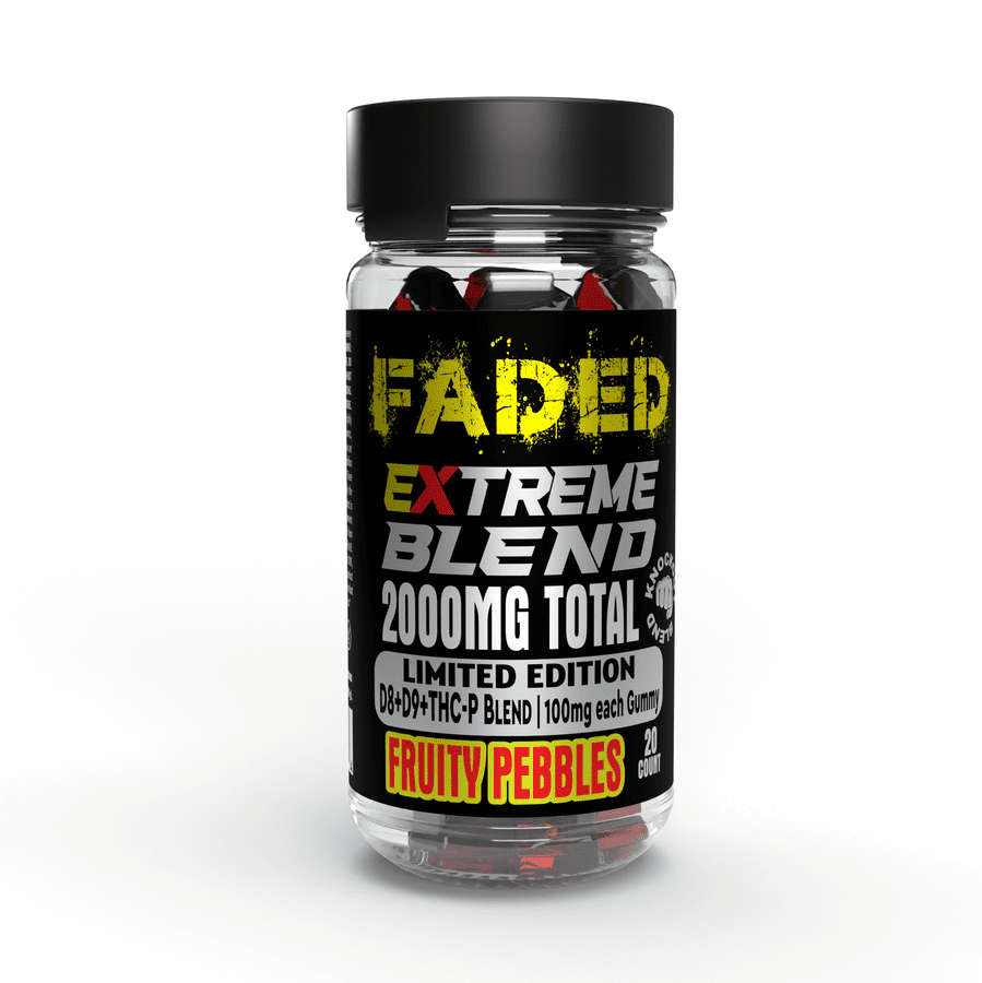 FADED D8+D9+THC-P FRUITY PEBBLES 2000MG EXTREME GUMMIES  20 COUNT LIMITED EDITION