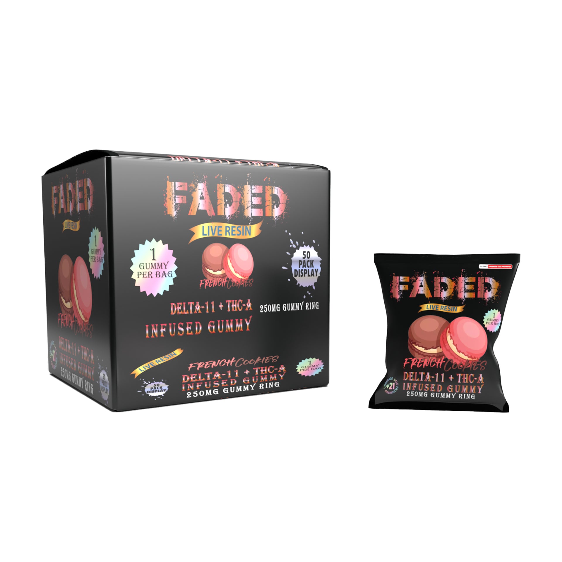 FADED DELTA - 11+THC-A FRENCH COOKIES 1CT GUMMY RING 250MG