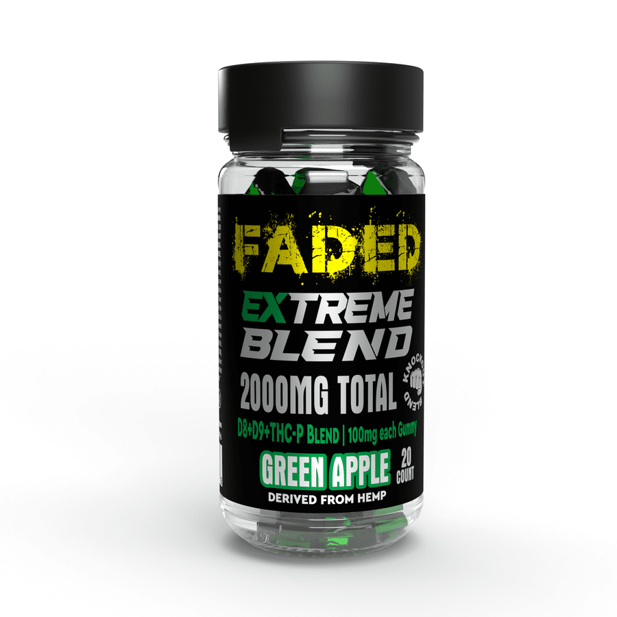 FADED D8+D9+THC-P GREEN APPLE 2000MG EXTREME GUMMIES  20 COUNT