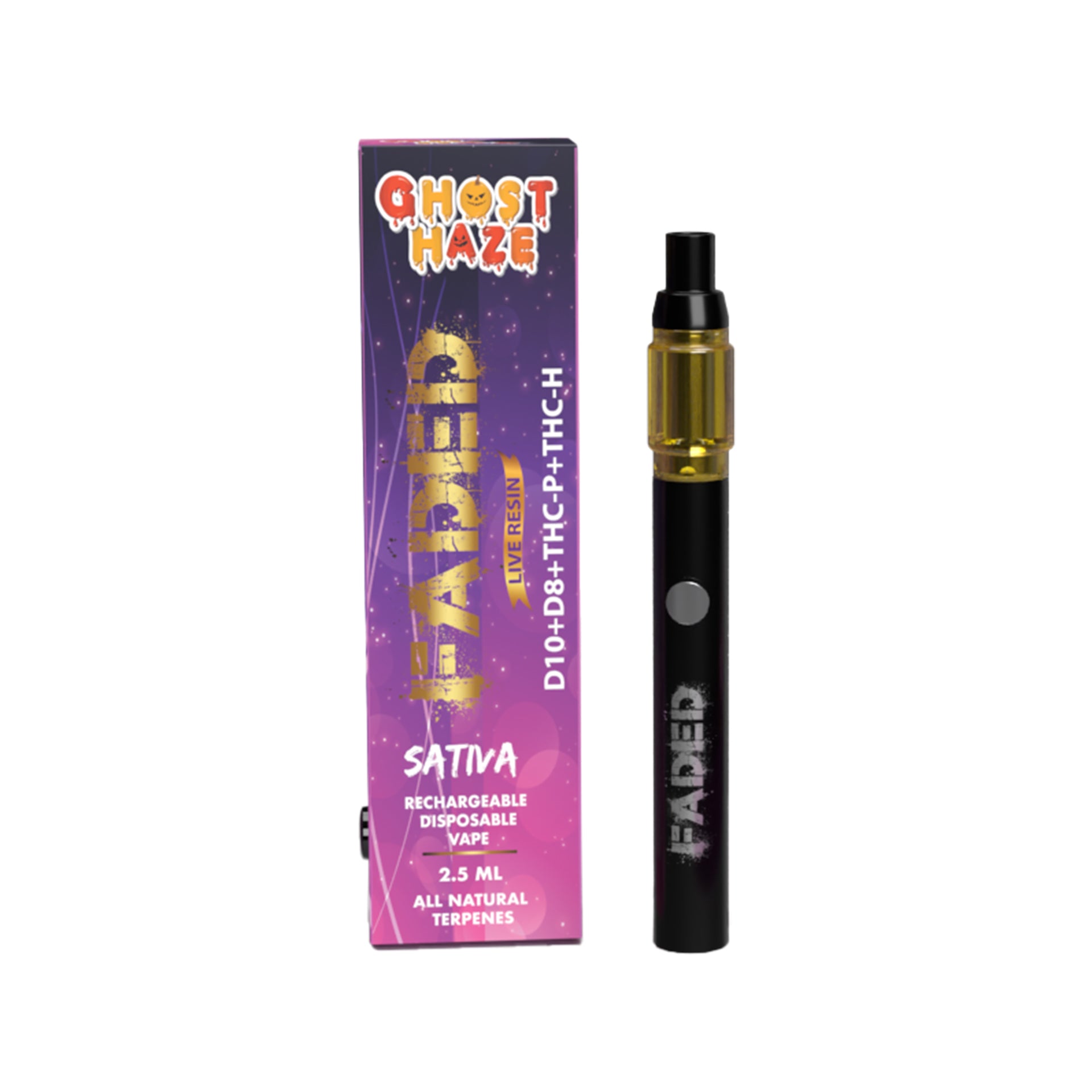 FADED D-10+D-8+THC-P+THC-H LIVE RESIN RECHARGEABLE DISPOSABLE - SATIVA GHOST HAZE 2.5ML