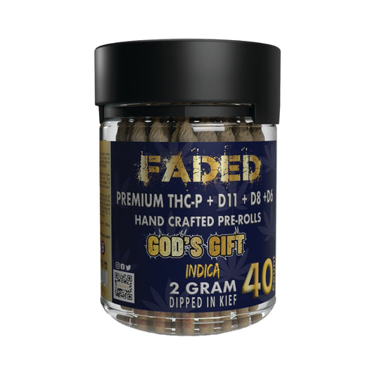 FADED PREMIUM DELTA-11+DELTA-6+DELTA-8+THC-P GOD'S GIFT HAND CRAFTED PRE-ROLL 2GR 40CT JAR