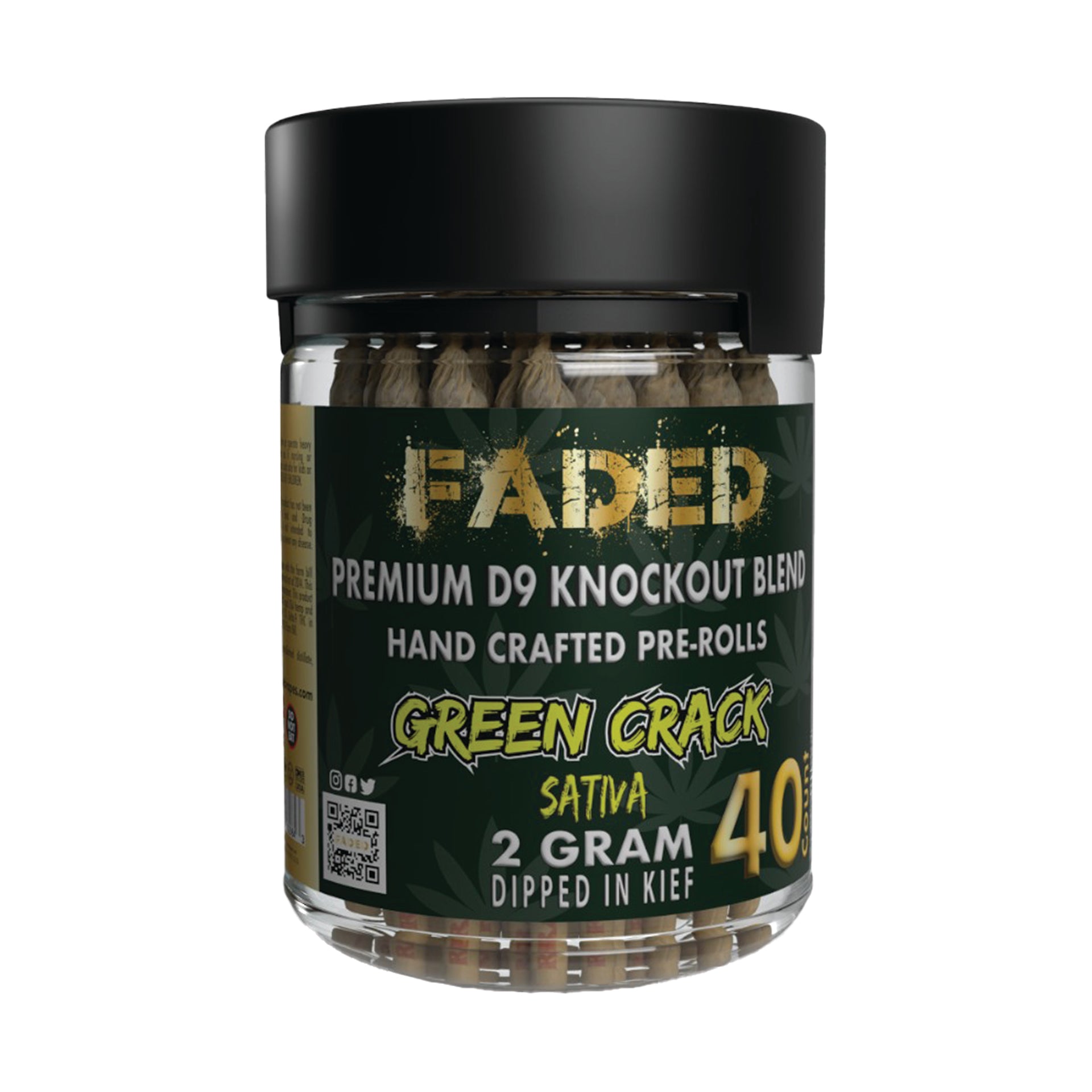 FADED PREMIUM DELTA-9 KNOCKOUT BLEND GREEN CRACK HAND CRAFTED PRE-ROLL 2GR 40CT JAR