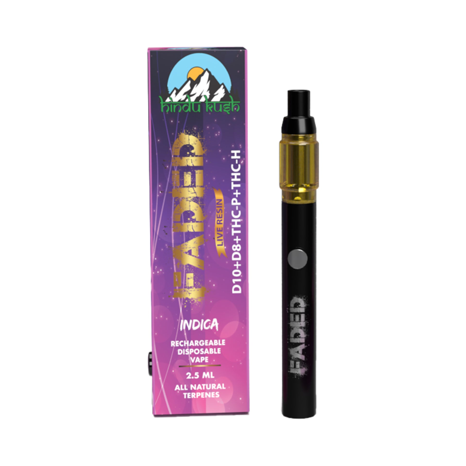 FADED D-10+D-8+THC-P+THC-H LIVE RESIN RECHARGEABLE DISPOSABLE - INDICA HINDU KUSH 2.5ML