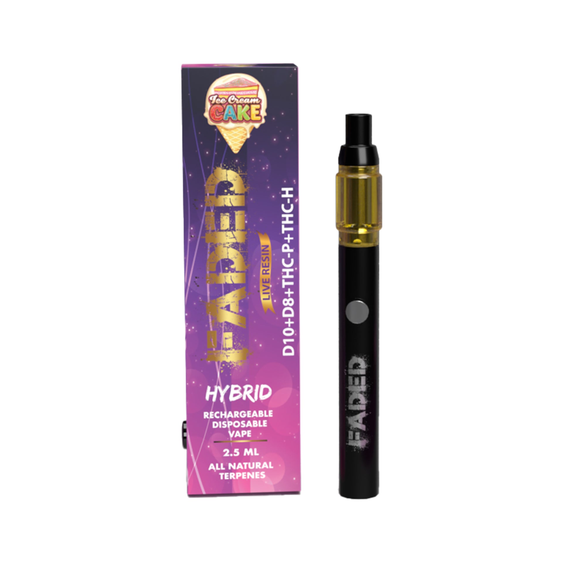 FADED D-10+D-8+THC-P+THC-H LIVE RESIN RECHARGEABLE DISPOSABLE - HYBRID ICE CREAM CAKE 2.5ML