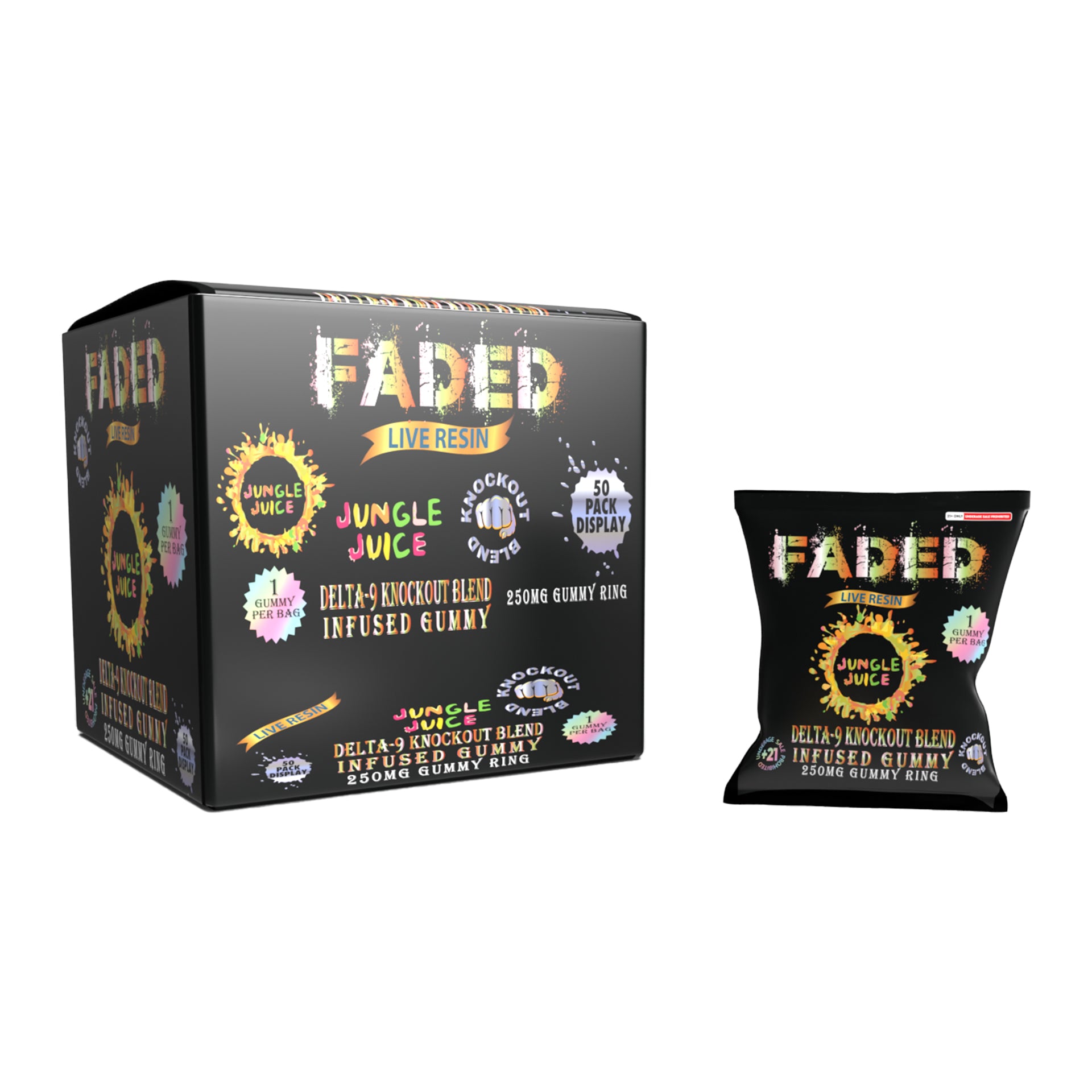 faded delta - 9 knockout blend jungle juice 1ct gummy ring 250mg