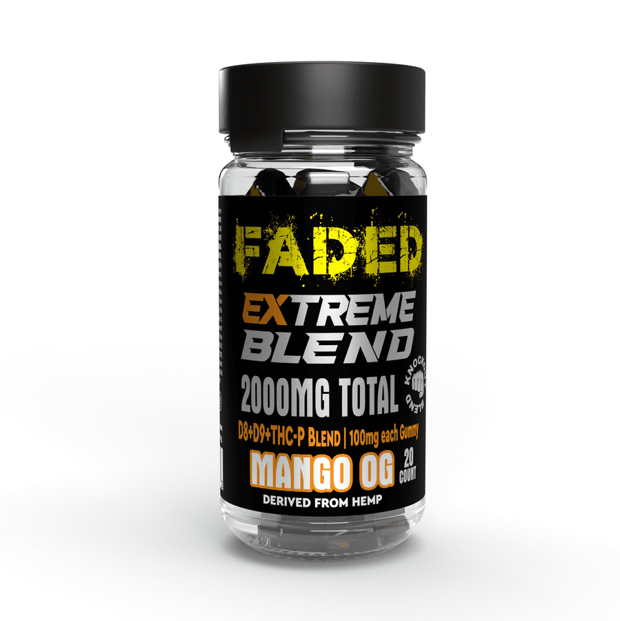 FADED D8+D9+THC-P MANGO OG 2000MG EXTREME GUMMIES  20 COUNT