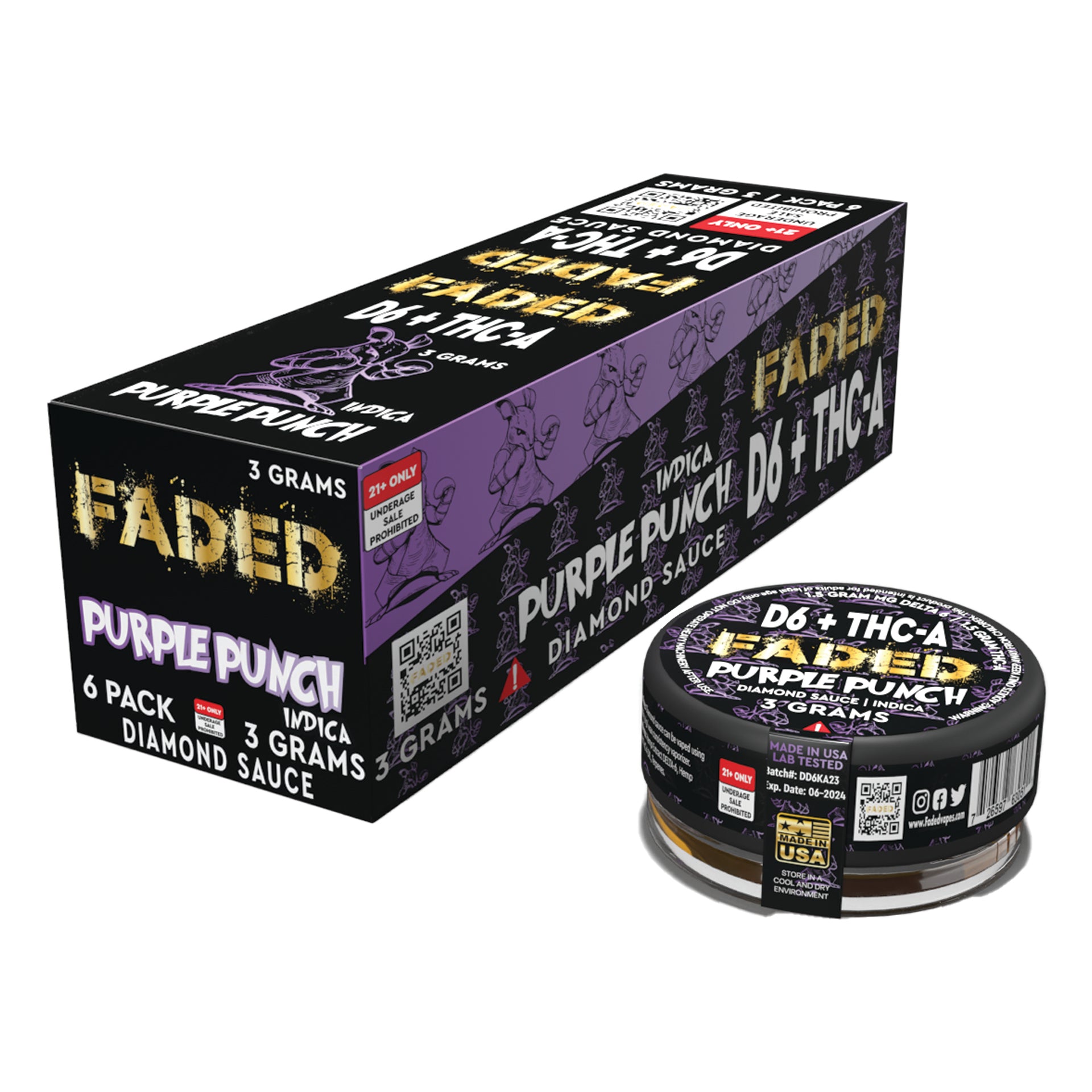 FADED D6+THC-A PURPLE PUNCH 3000MG 6CT DIAMOND SAUCE