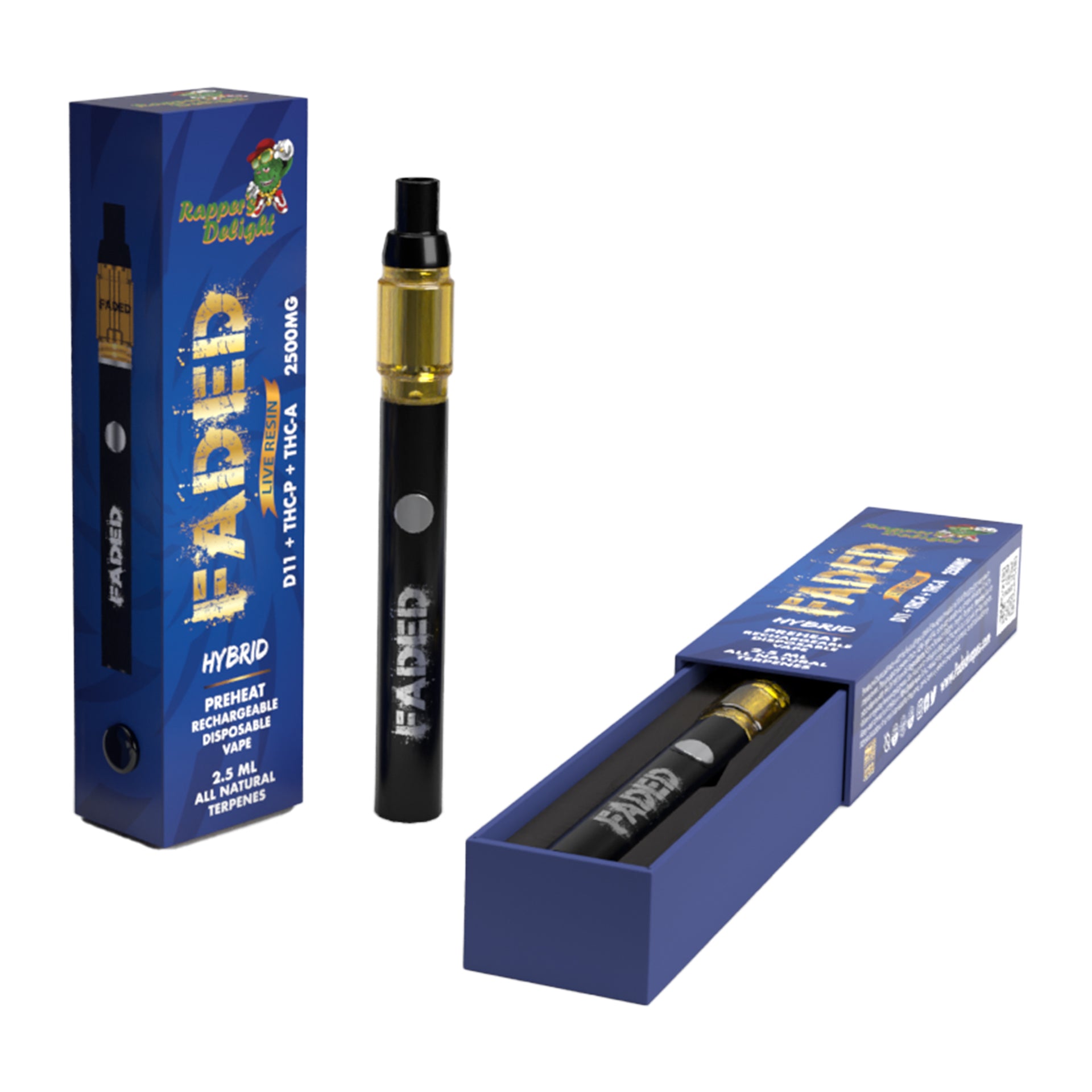 FADED DELTA-11+THC-P+THC-A RECHARGEABLE DISPOSABLE - HYBRID RAPPER'S DELIGHT 2.5ML