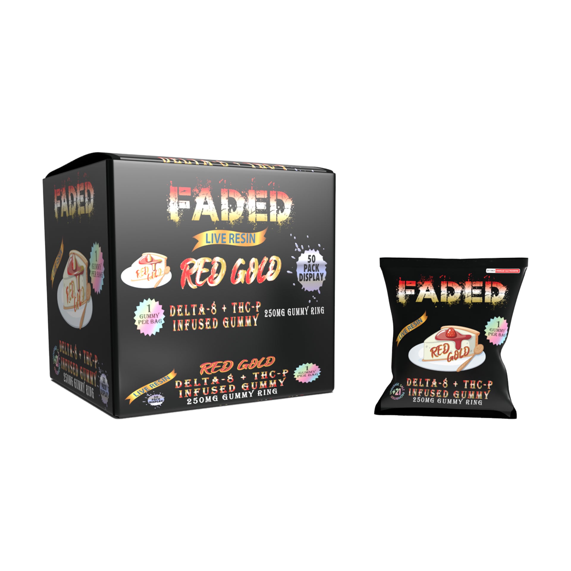 FADED DELTA - 8+THC-P RED GOLD 1CT GUMMY RING 250MG