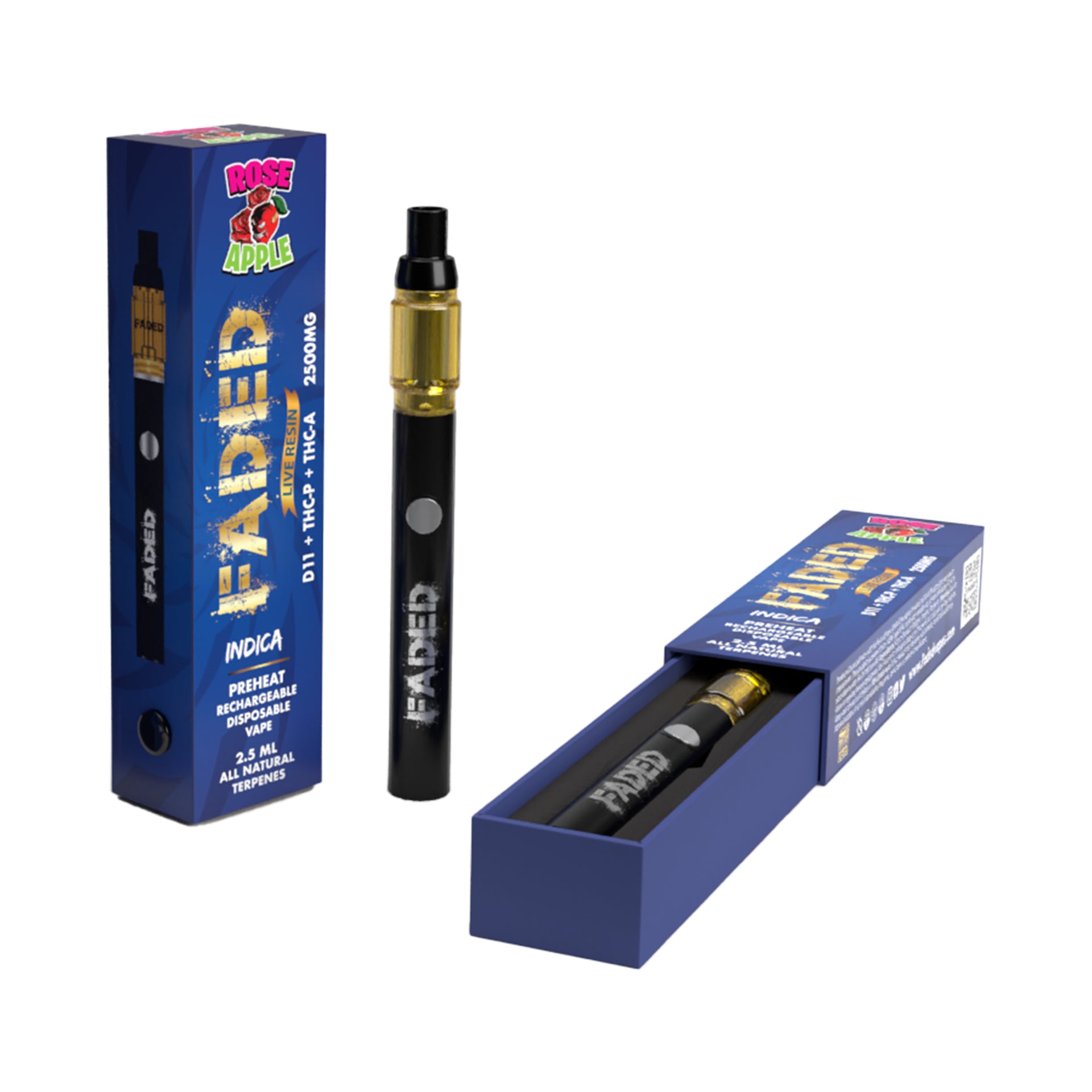 FADED DELTA-11+THC-P+THC-A RECHARGEABLE DISPOSABLE - INDICA ROSE APPLE 2.5ML