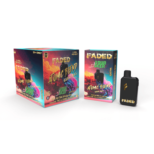 FADED THC-B+THC-P+D6+D11 ENHANCED WITH THC-A LIQUID DIAMOND RECHARGEABLE DISPOSABLE - SATIVA SOUR JOKER 5.5ML