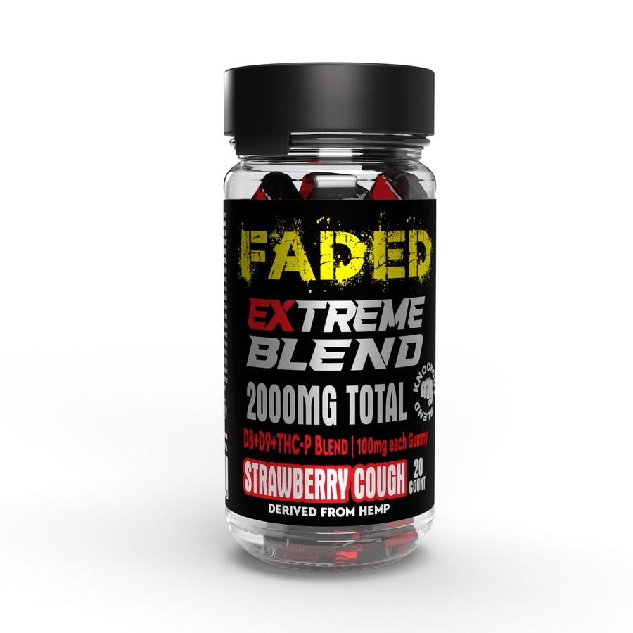 FADED D8+D9+THC-P STRAWBERRY COUGH 2000MG EXTREME GUMMIES  20 COUNT
