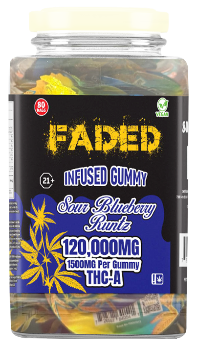 Faded Infused Gummy Sour Blueberry Runtz 120,000MG 1500MG Per Gummy THC-A