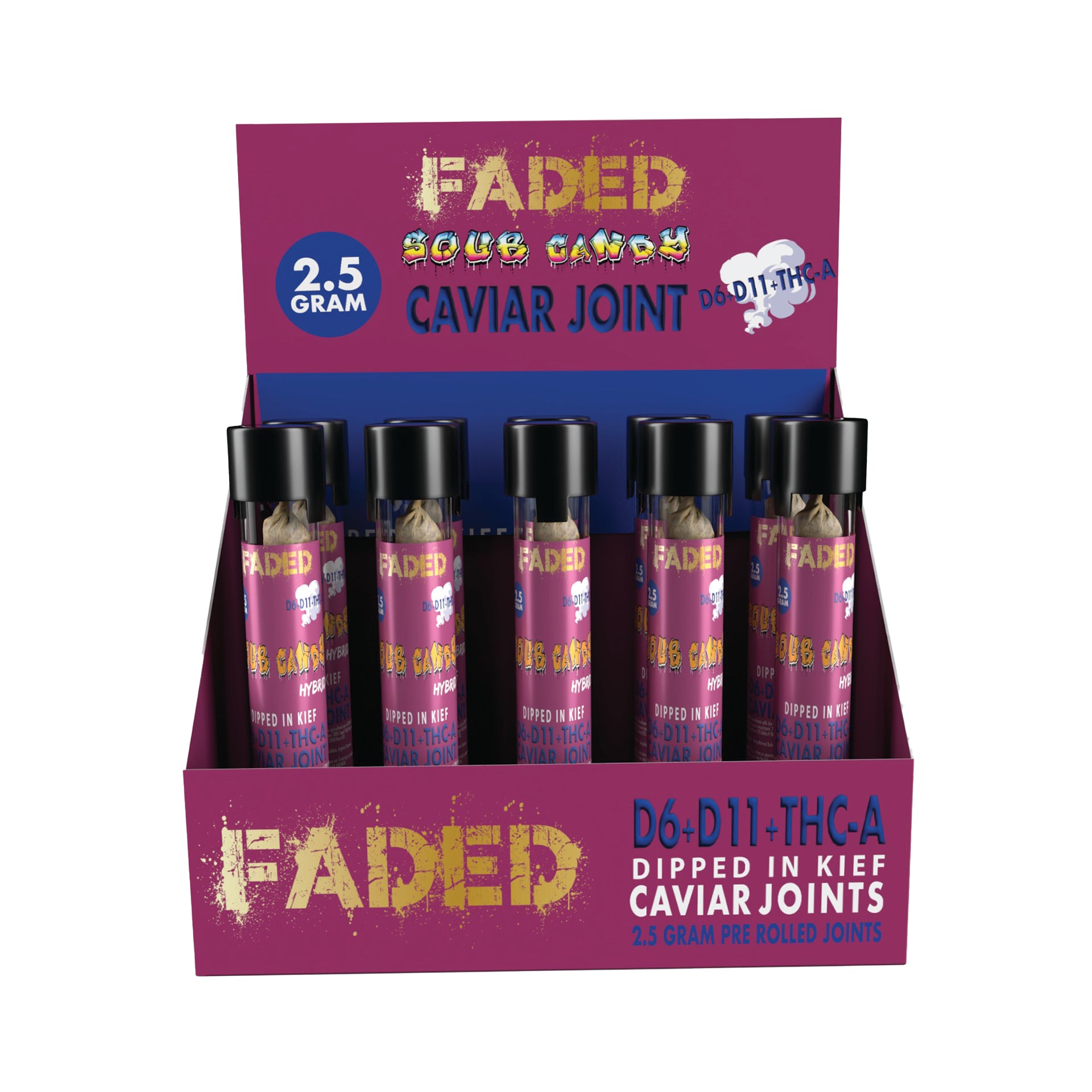 FADED DELTA 6 +DELTA-11+THC-A SOUR CANDY CAVIAR JOINTS 2500MG