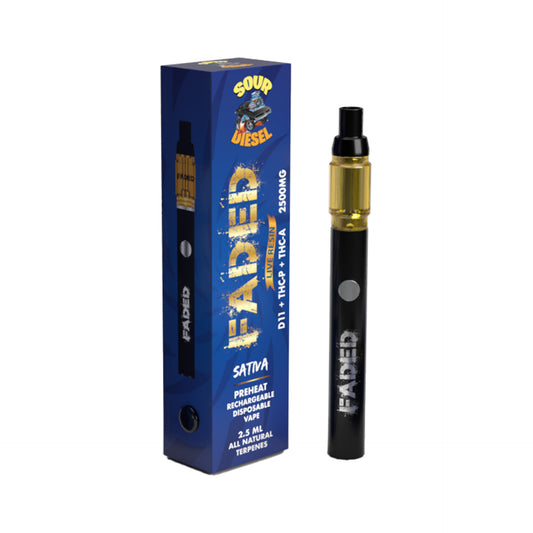 FADED DELTA-11+THC-P+THC-A RECHARGEABLE DISPOSABLE - SATIVA SOUR DIESEL 2.5ML