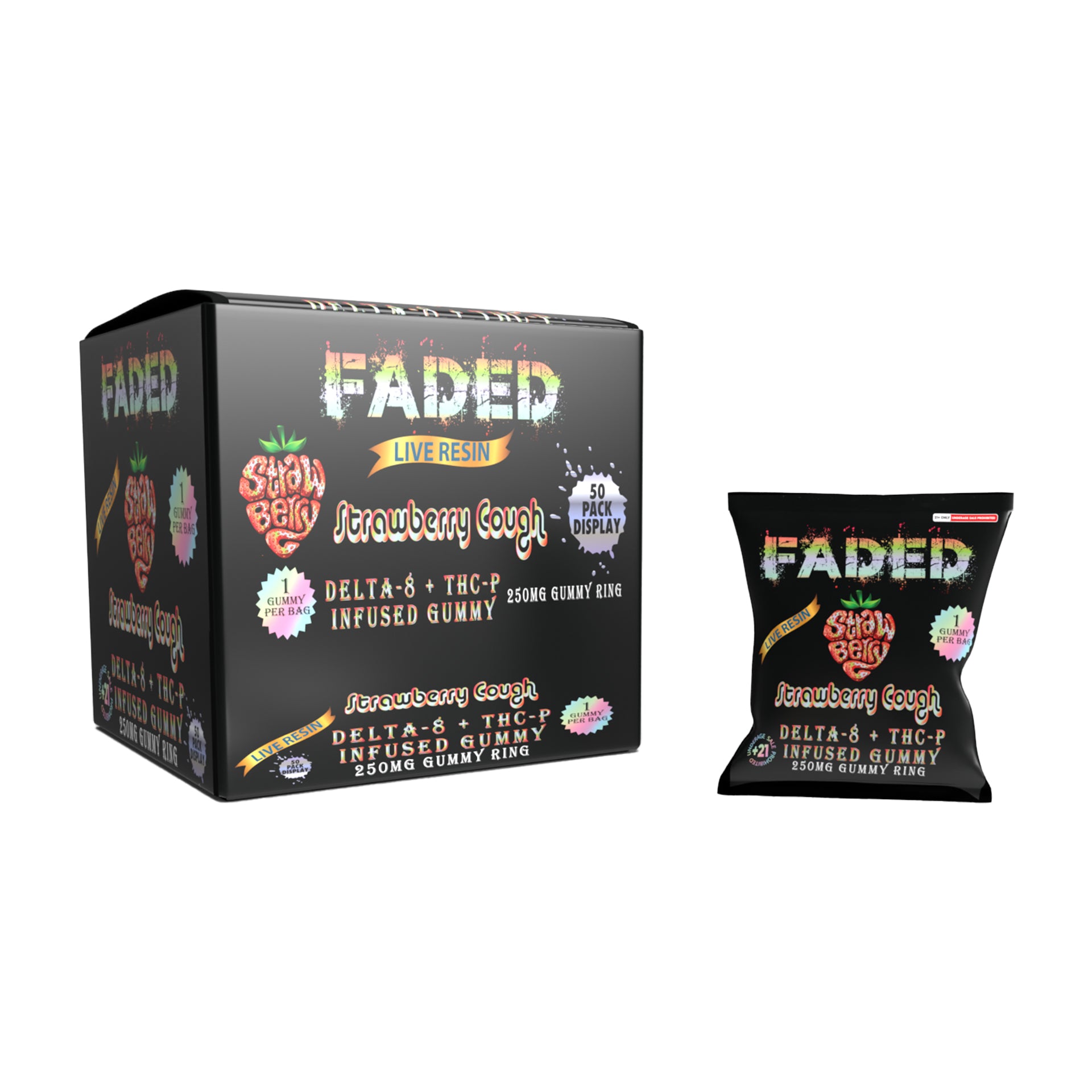 FADED DELTA - 8+THC-P STRAWBERRY COUGH 1CT GUMMY RING 250MG