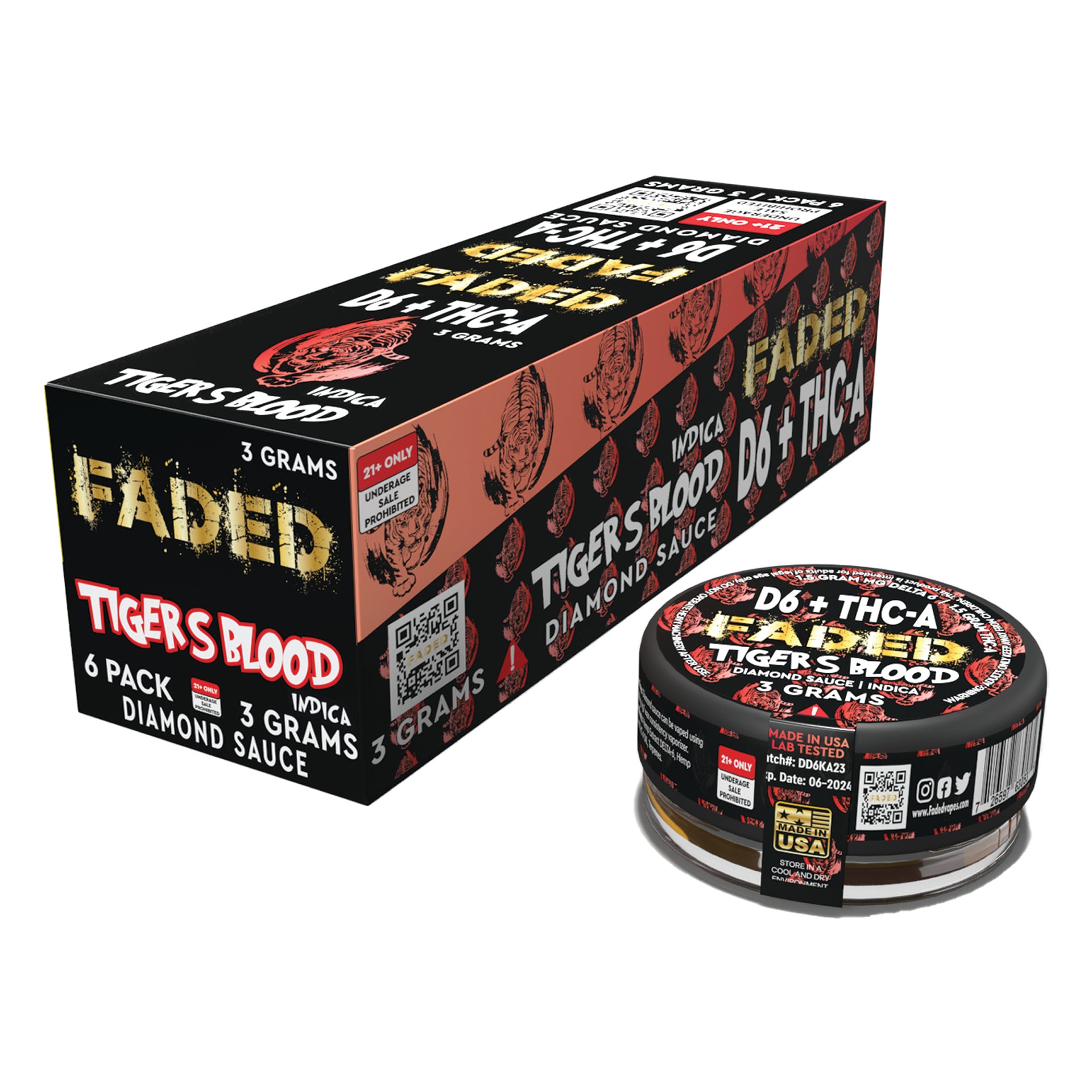 FADED D6+THC-A TIGER'S BLOOD 3000MG 6CT DIAMOND SAUCE