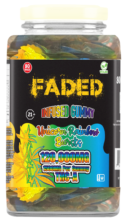 Faded Infused Gummy Unicorn Rainbow Bursts 120,000MG 1500MG Per Gummy THC-A