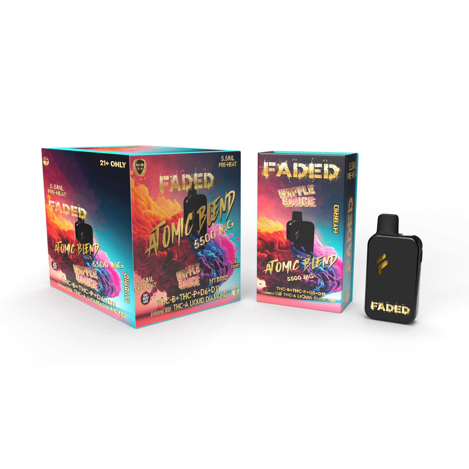 FADED THC-B+THC-P+D6+D11 ENHANCED WITH THC-A LIQUID DIAMOND RECHARGEABLE DISPOSABLE - HYBRID WAFFLE SAUCE 5.5ML