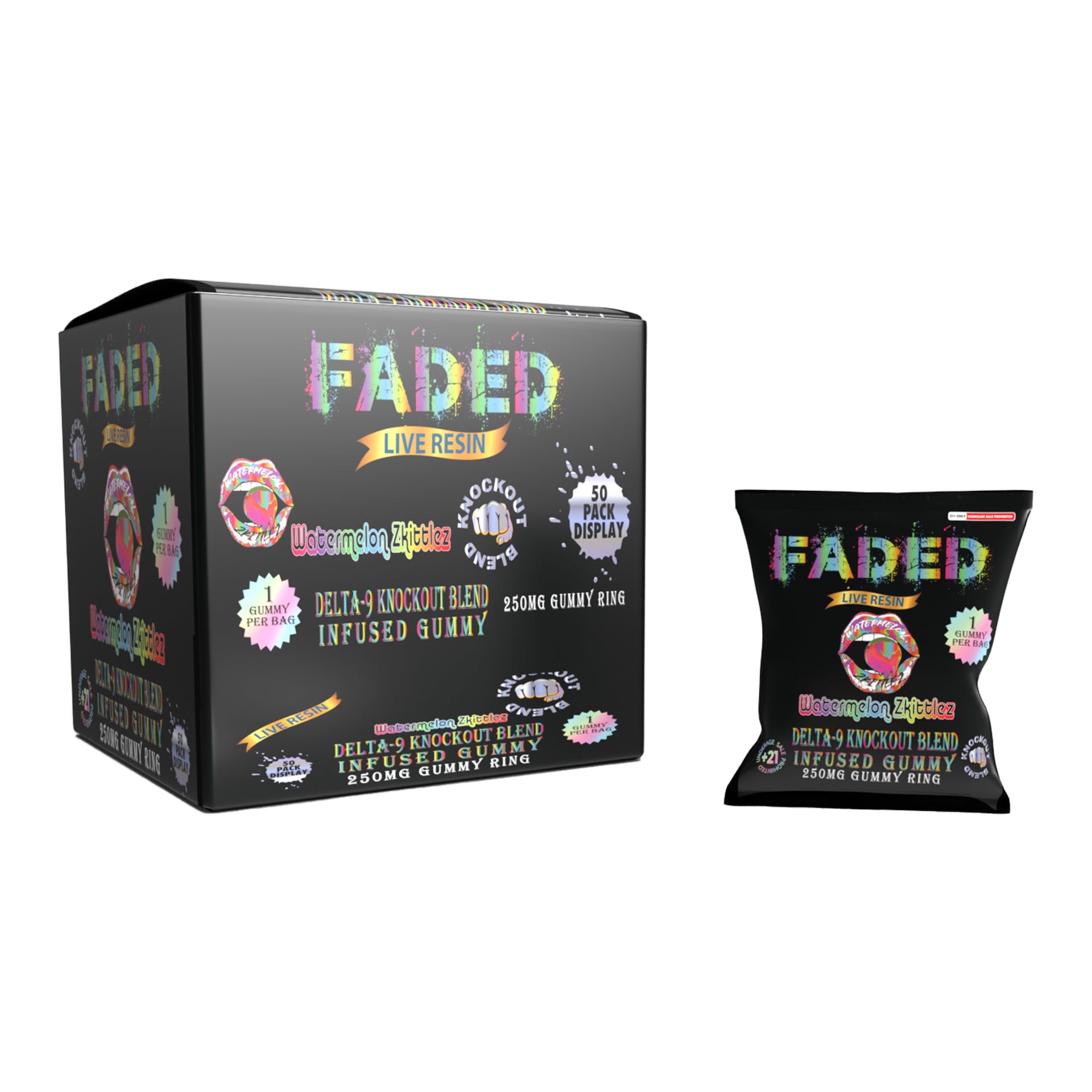 FADED DELTA - 9 KNOCKOUT BLEND WATERMELON ZKITTLEZ 1CT GUMMY RING 250MG