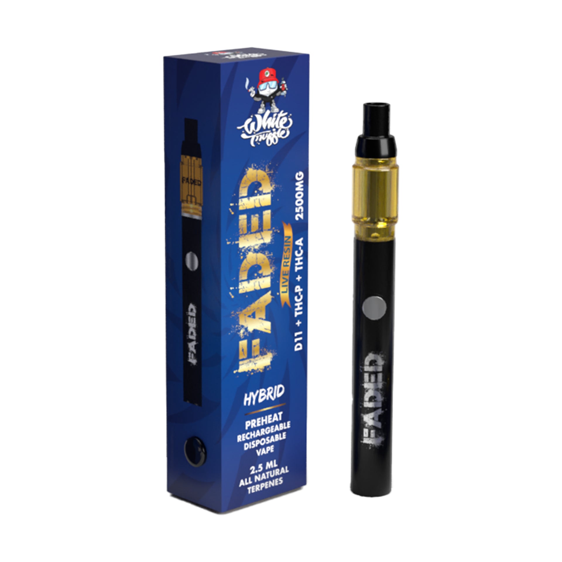 FADED DELTA-11+THC-P+THC-A RECHARGEABLE DISPOSABLE - HYBRID WHITE TRUFFLE 2.5ML