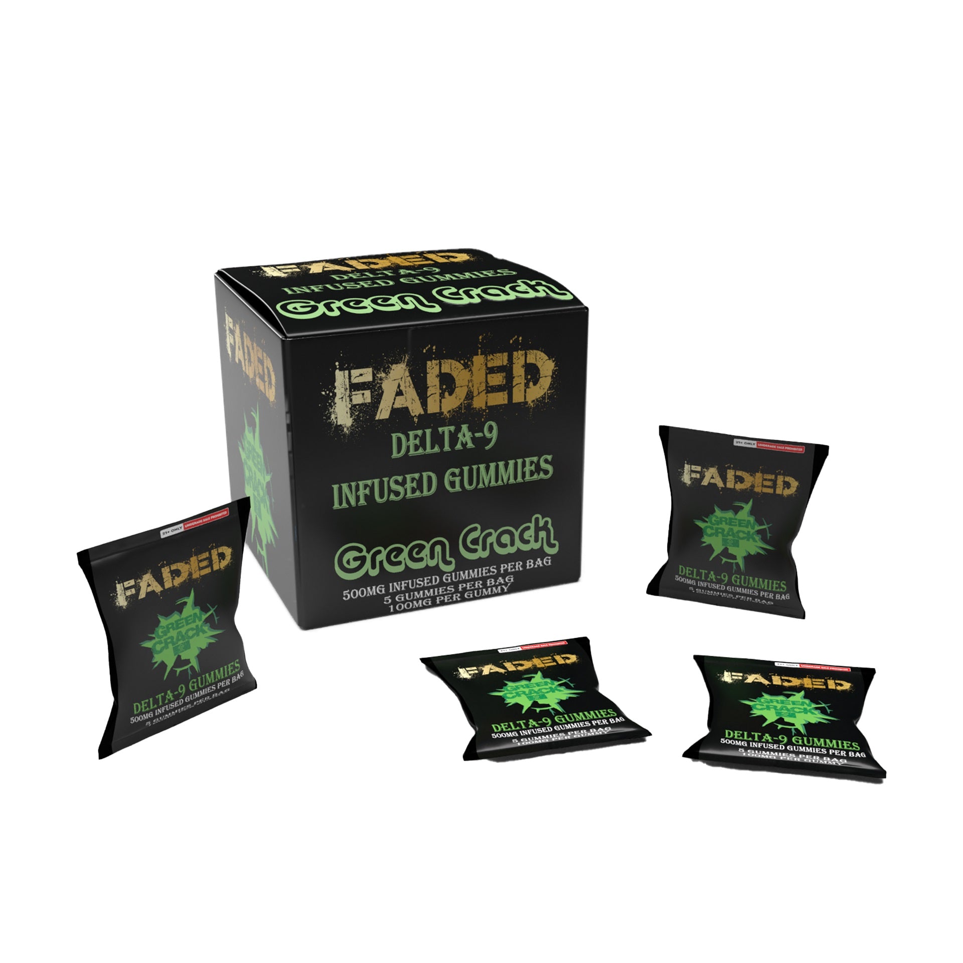 FADED DELTA - 9 GREEN CRACK 5CT GUMMIES BAG 500MG